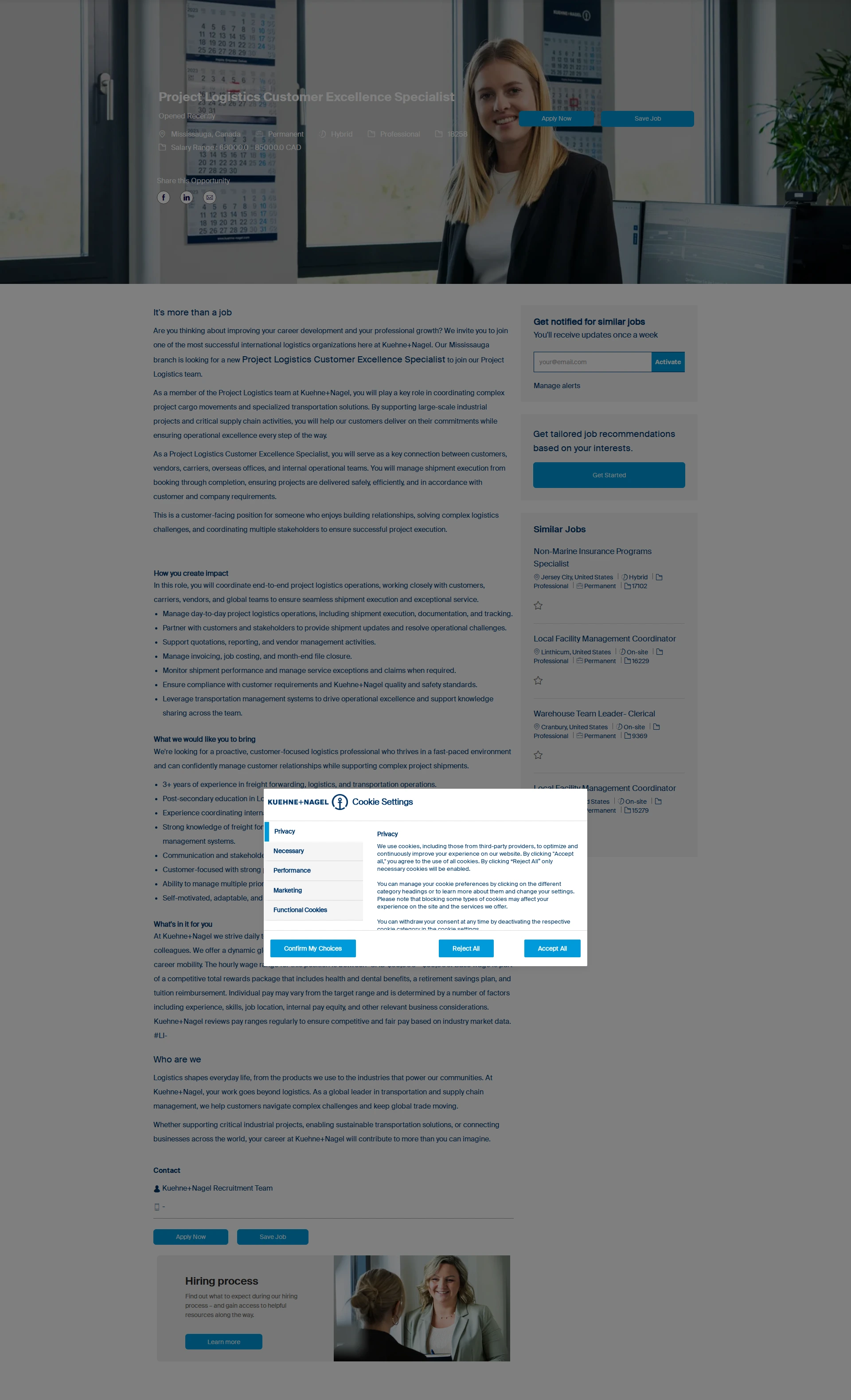 퀴네앤드나겔 Project Logistics Customer Excellence Specialist 채용공고