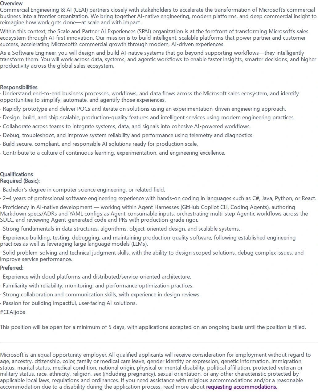 마이크로소프트(Microsoft) Software Engineering IC2 채용공고