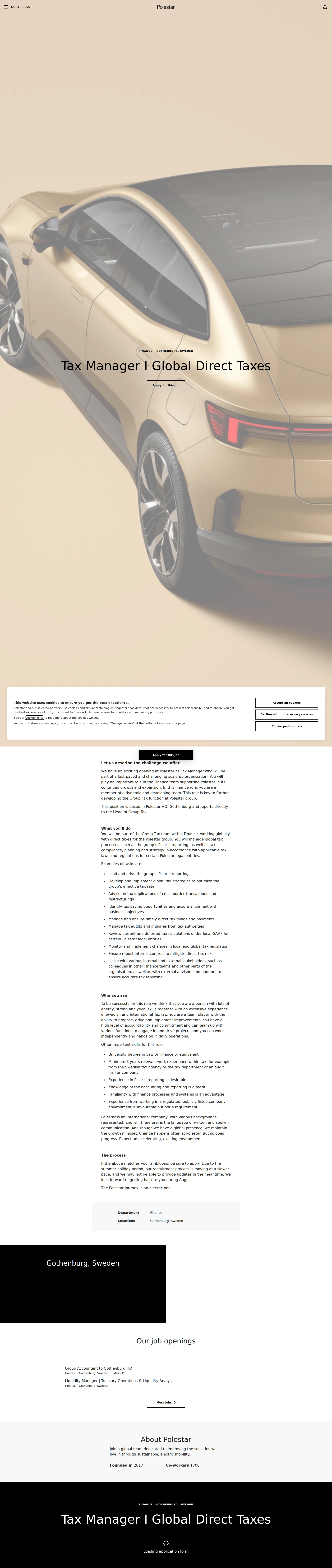 폴스타 Tax Manager I Global Direct Taxes 채용공고