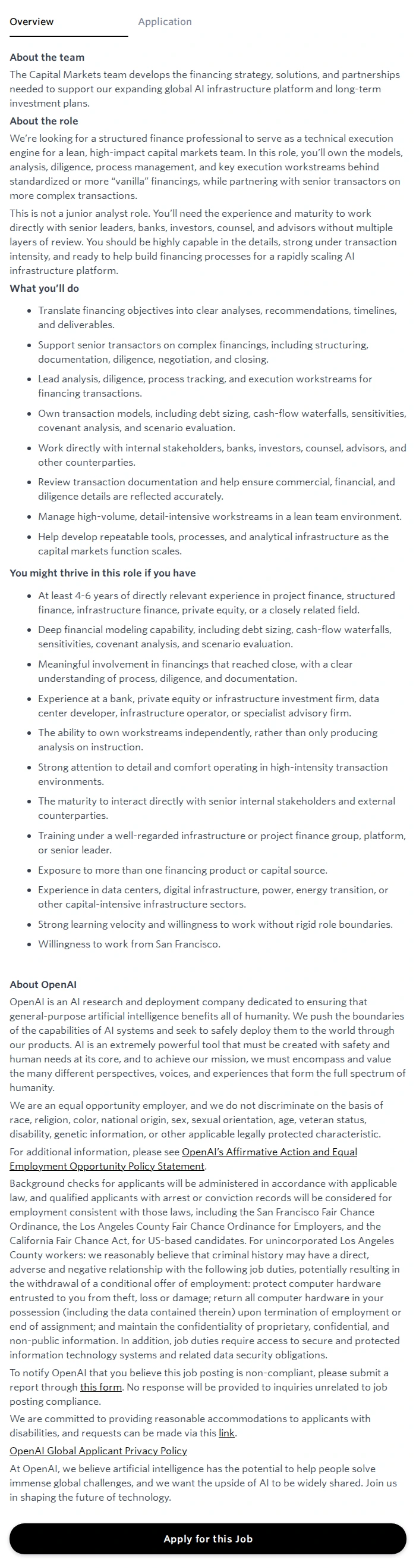 오픈에이아이(OpenAI) Structured Finance Sr Manager 채용공고