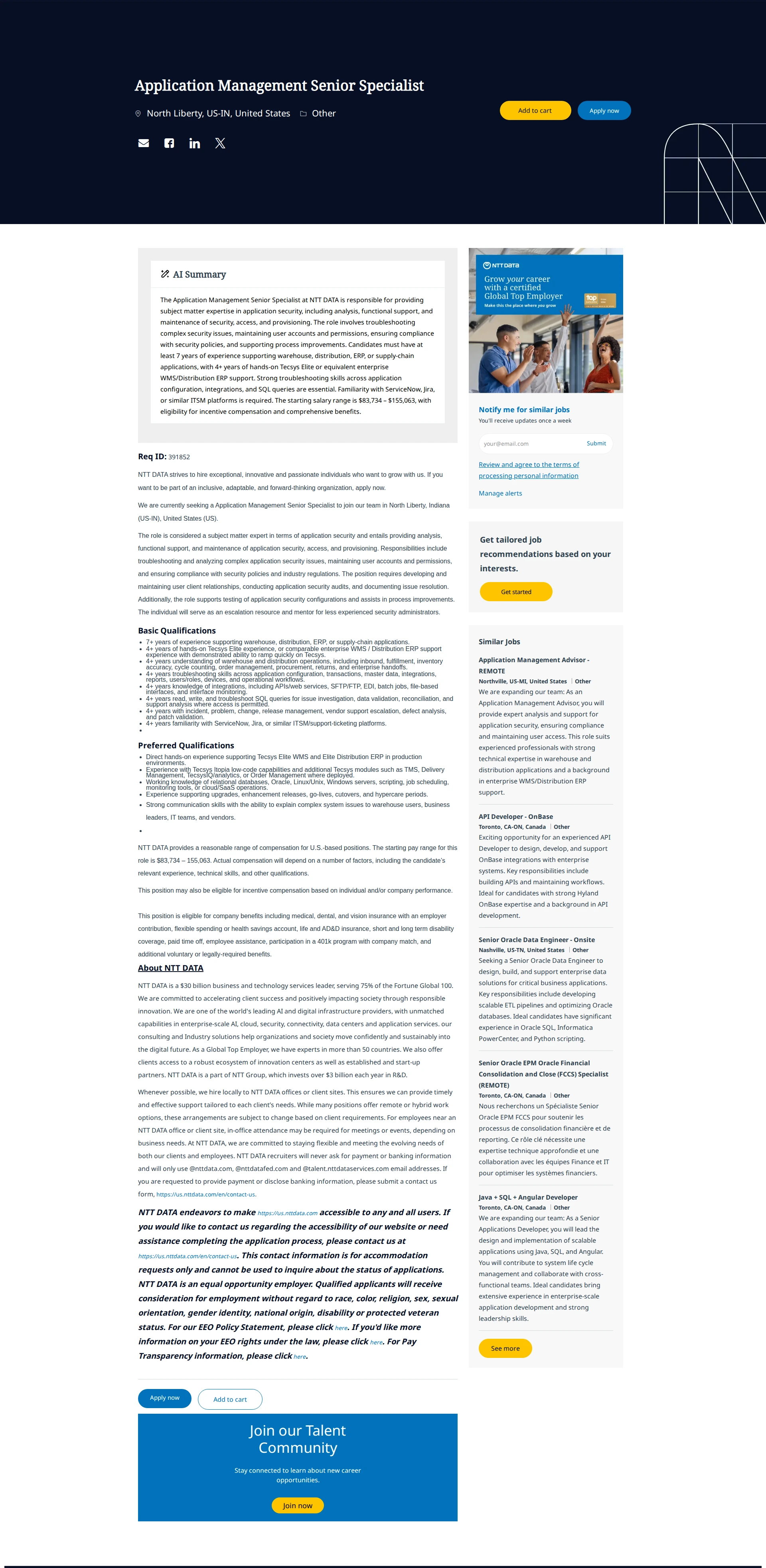 NTT데이터 Application Management Senior Specialist 채용공고