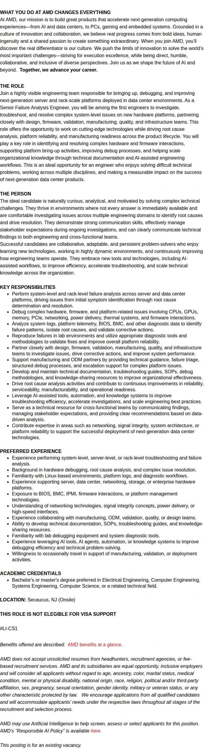 AMD Failure Analysis Engineer 채용공고
