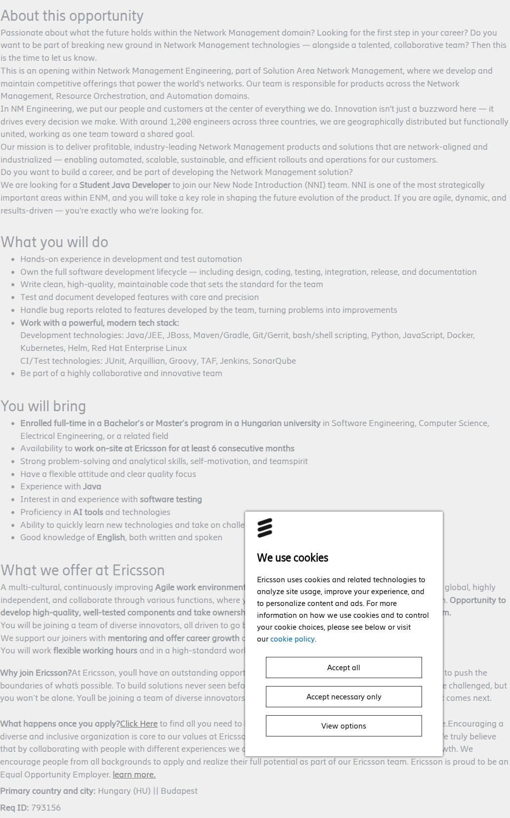LG에릭슨 Student Java Developer - Network Management Engineering 채용공고