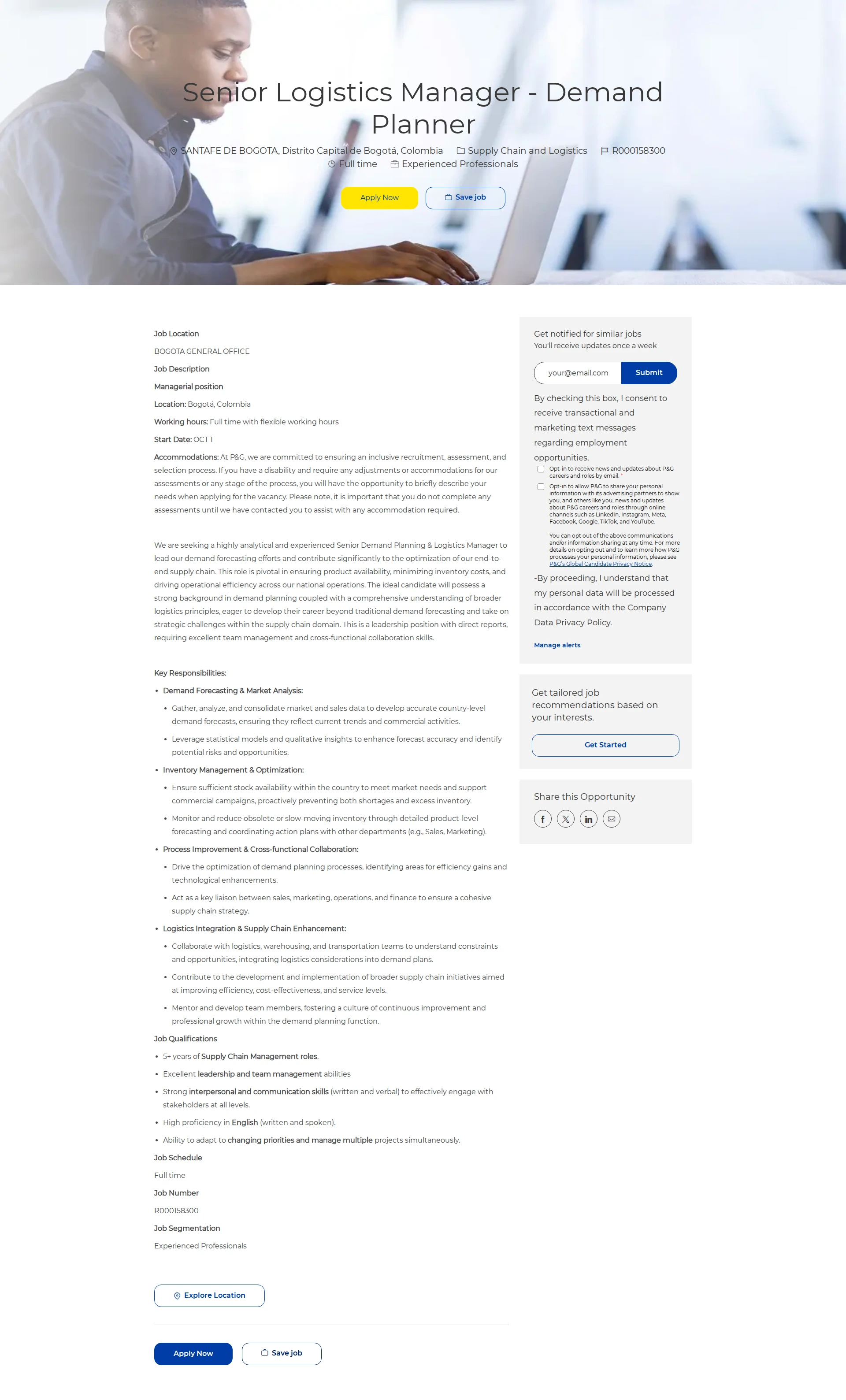 P&G Senior Logistics Manager - Demand Planner 채용공고