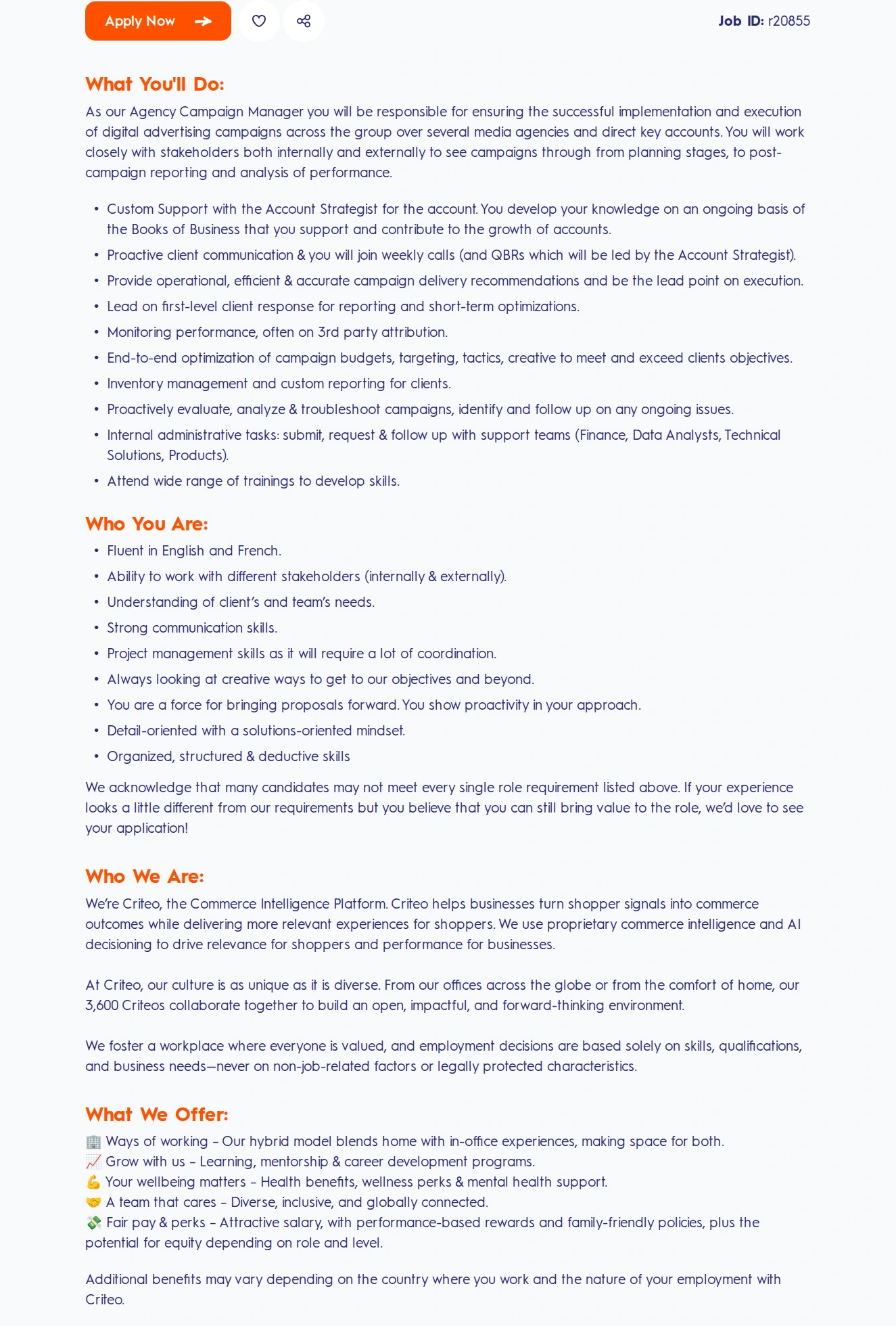 크리테오 Stage – Campaign Manager Intern 채용공고