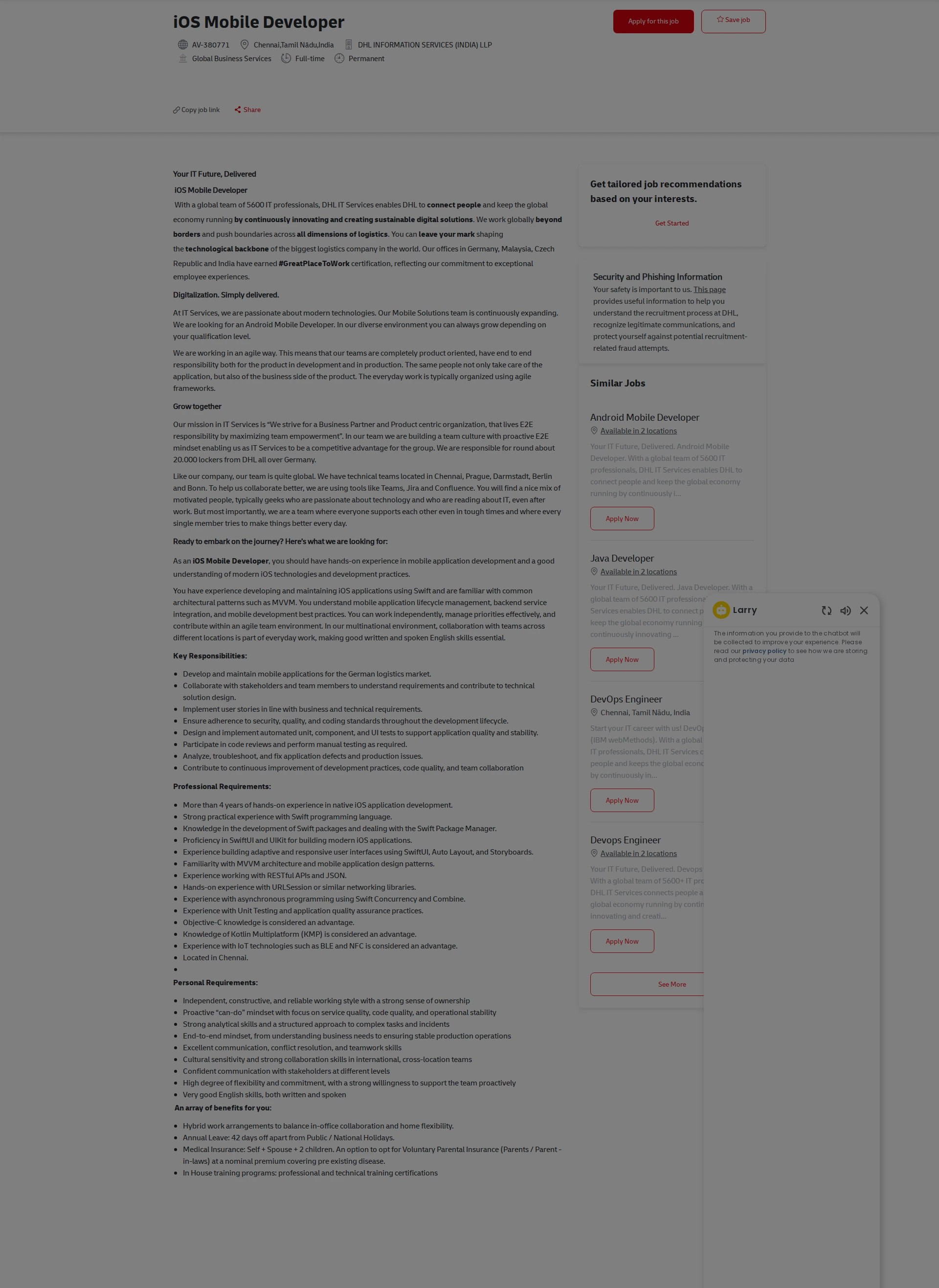 DHL iOS Mobile Developer 채용공고