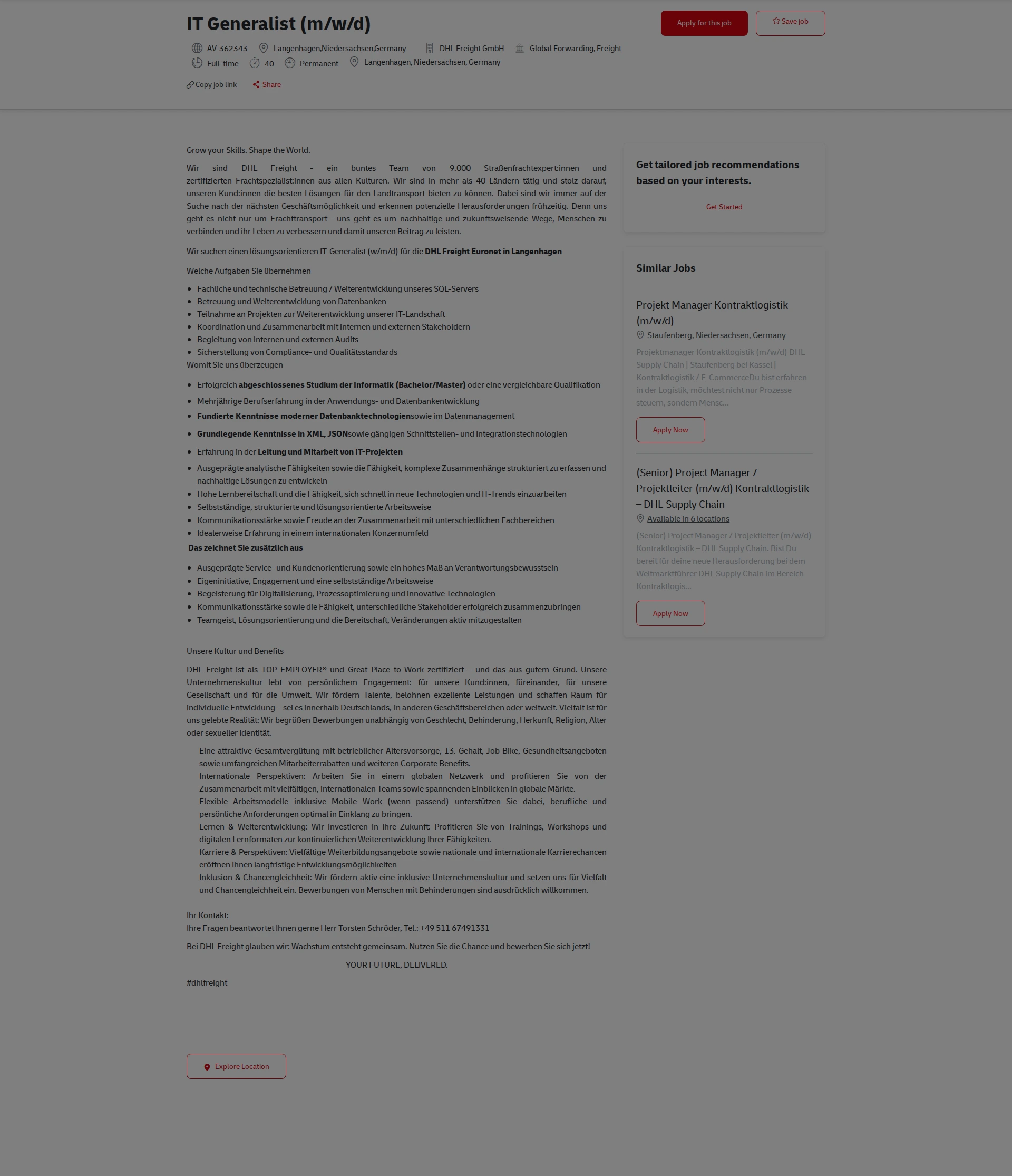 DHL IT Generalist (m/w/d) 채용공고