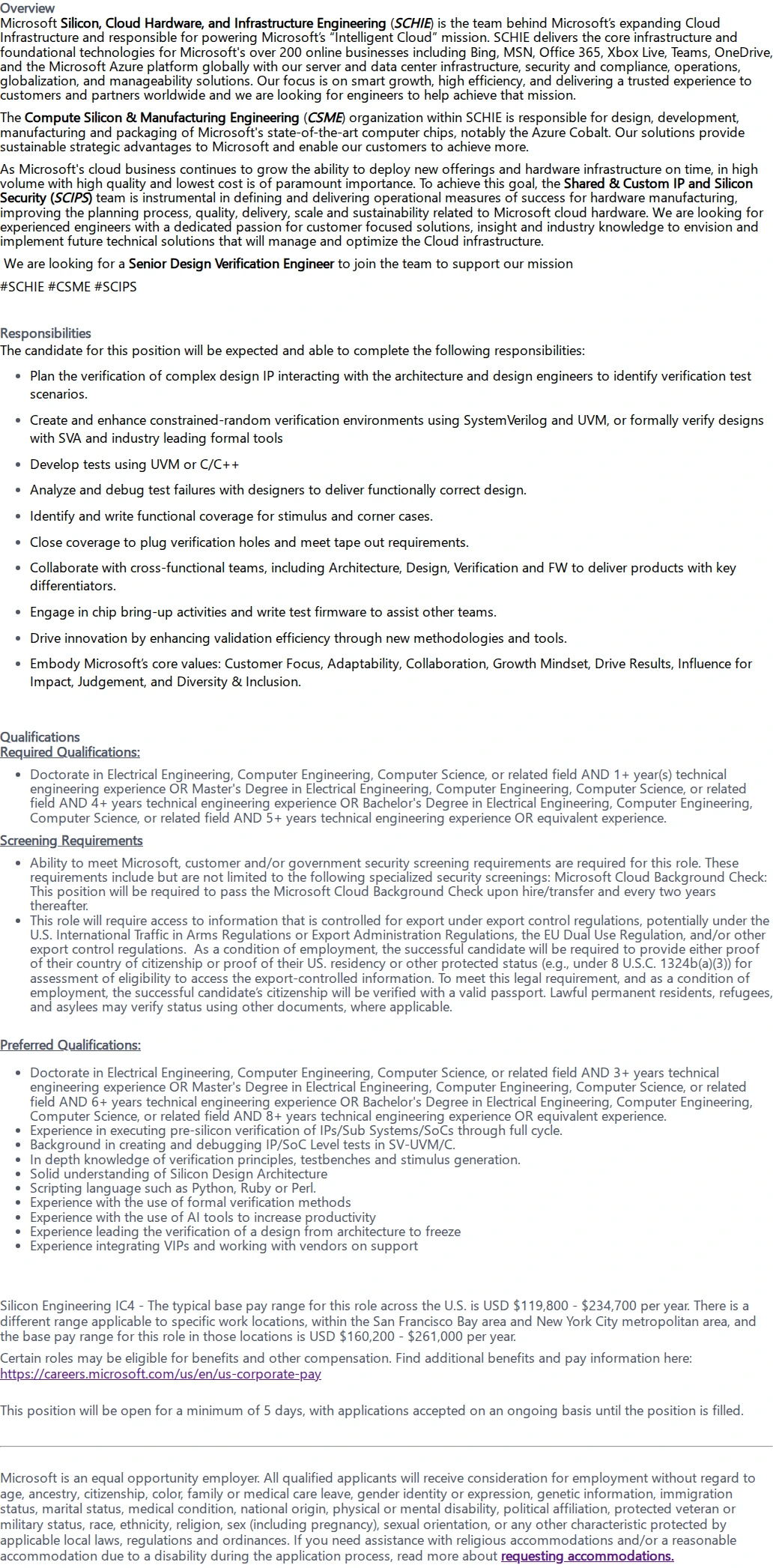 마이크로소프트(Microsoft) Senior Design Verification Engineer 채용공고