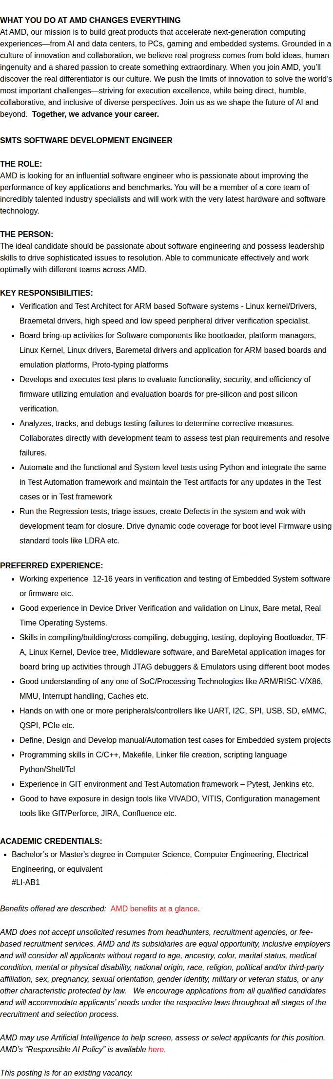 AMD Embedded Software - System Test Architect 채용공고