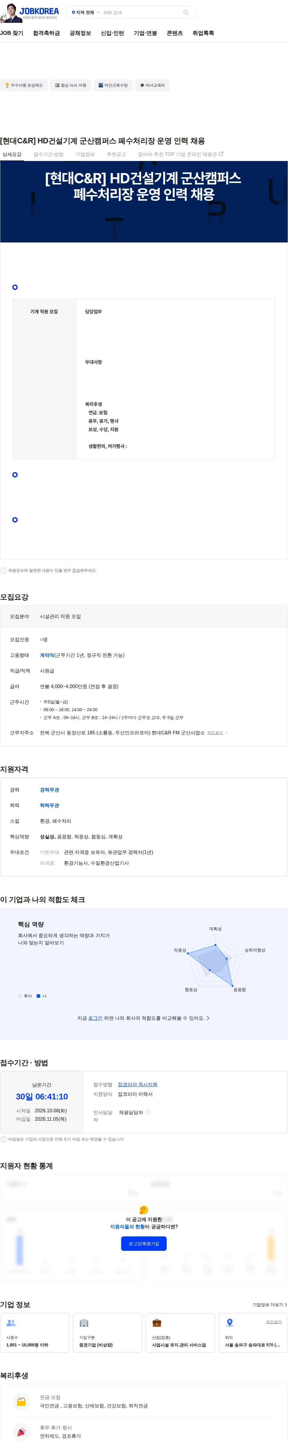 현대C&R [현대C&R] HD건설기계 군산캠퍼스 폐수처리장 운영 인력 채용 채용공고