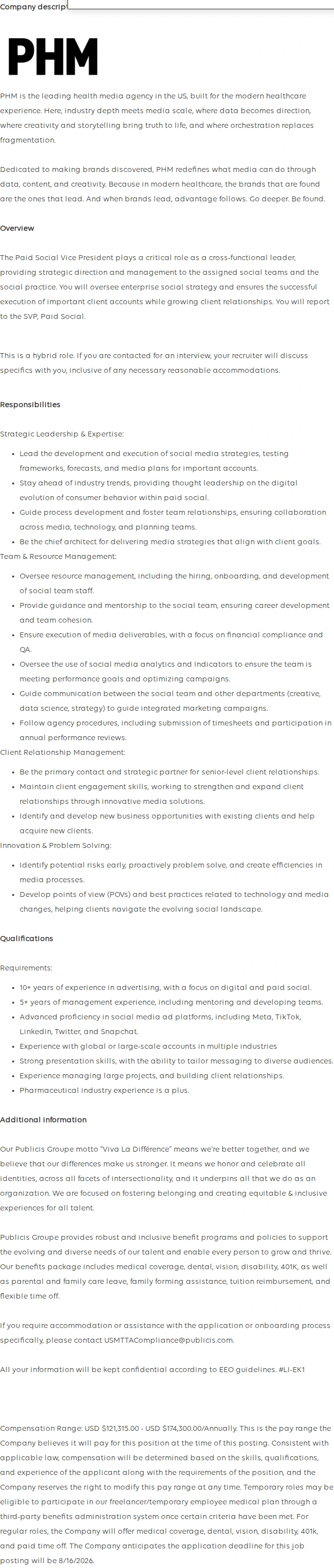 Publicis Groupe Vice President, Paid Social 채용공고