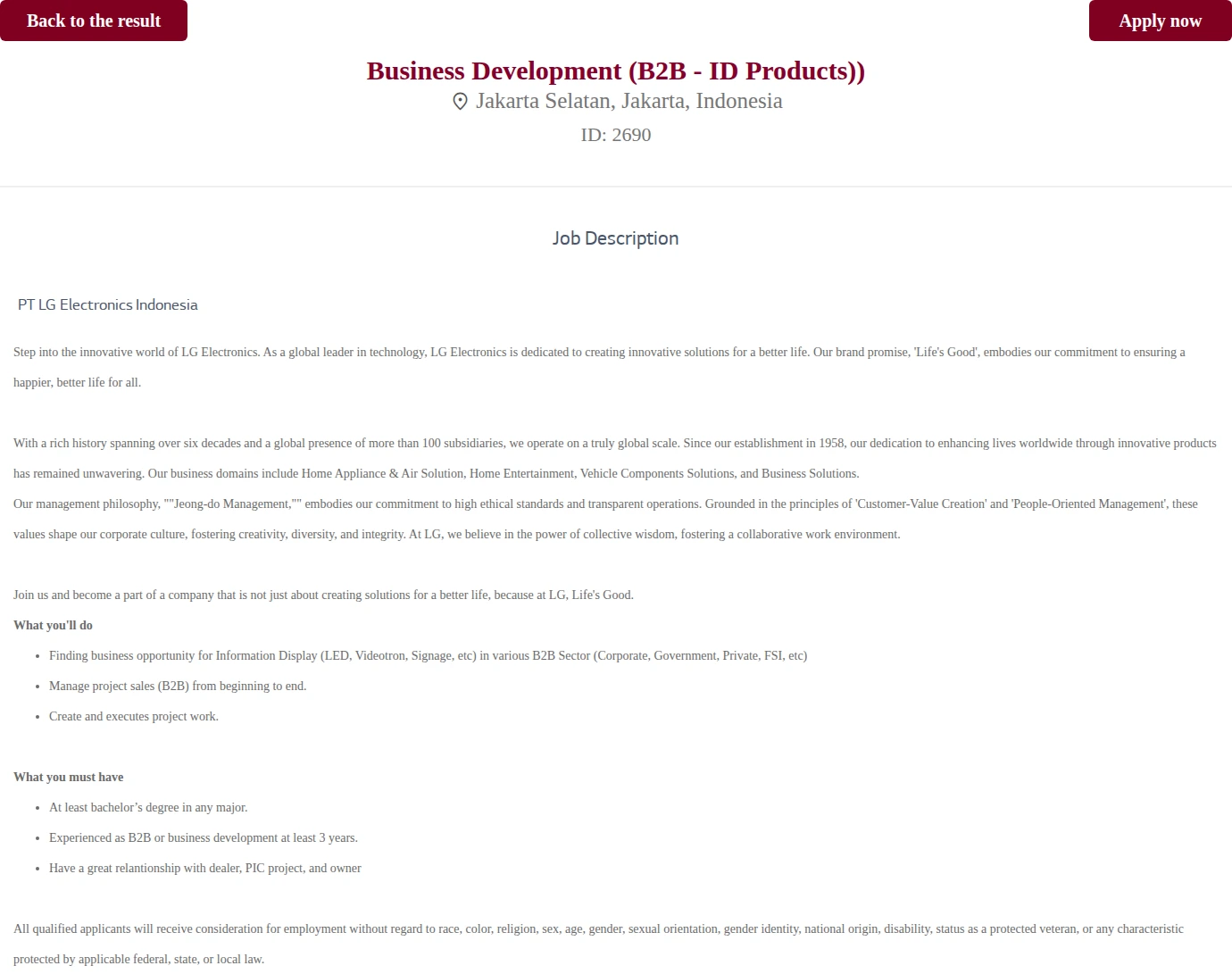 LG전자 Business Development (B2B - ID Products) 채용공고