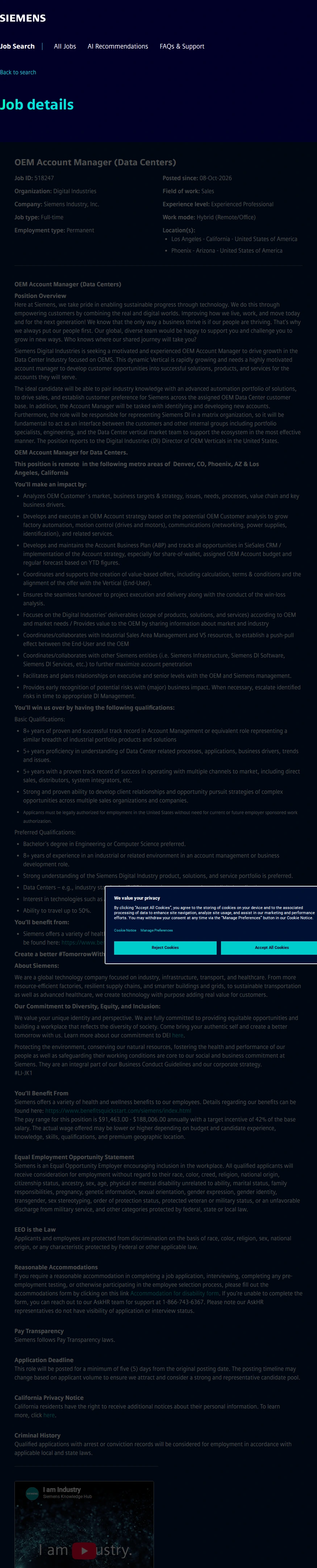 지멘스 OEM Account Manager (Data Centers) 채용공고