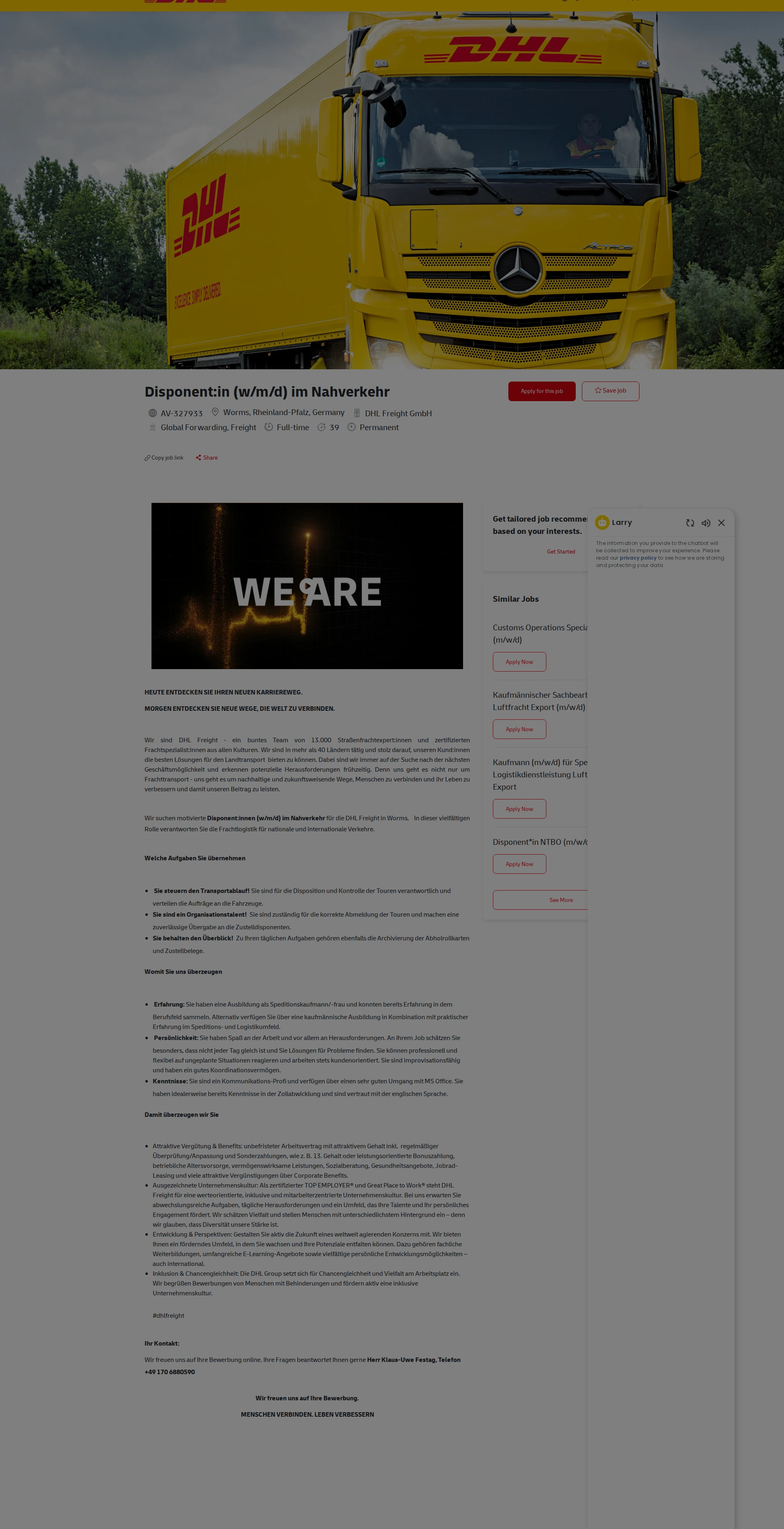 DHL Disponent:in (w/m/d) im Nahverkehr 채용공고