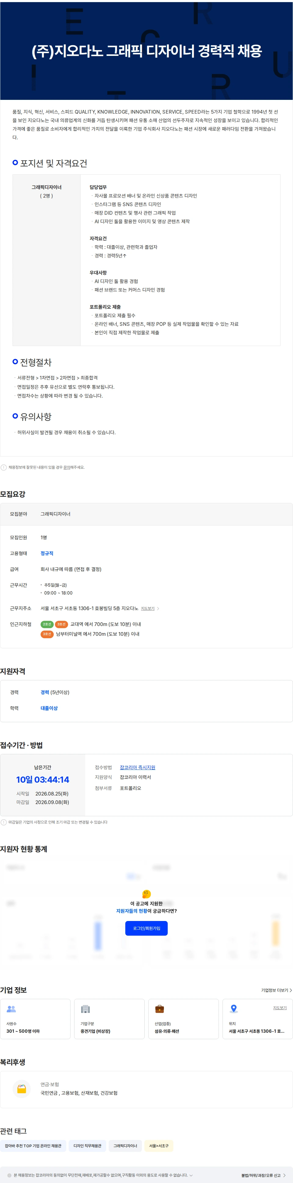 지오다노 (주)지오다노 그래픽 디자이너 경력직 채용 채용공고