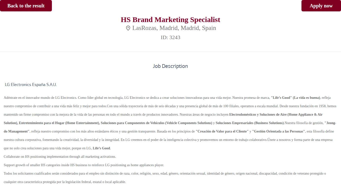 LG전자 HS Brand Marketing Specialist 채용공고