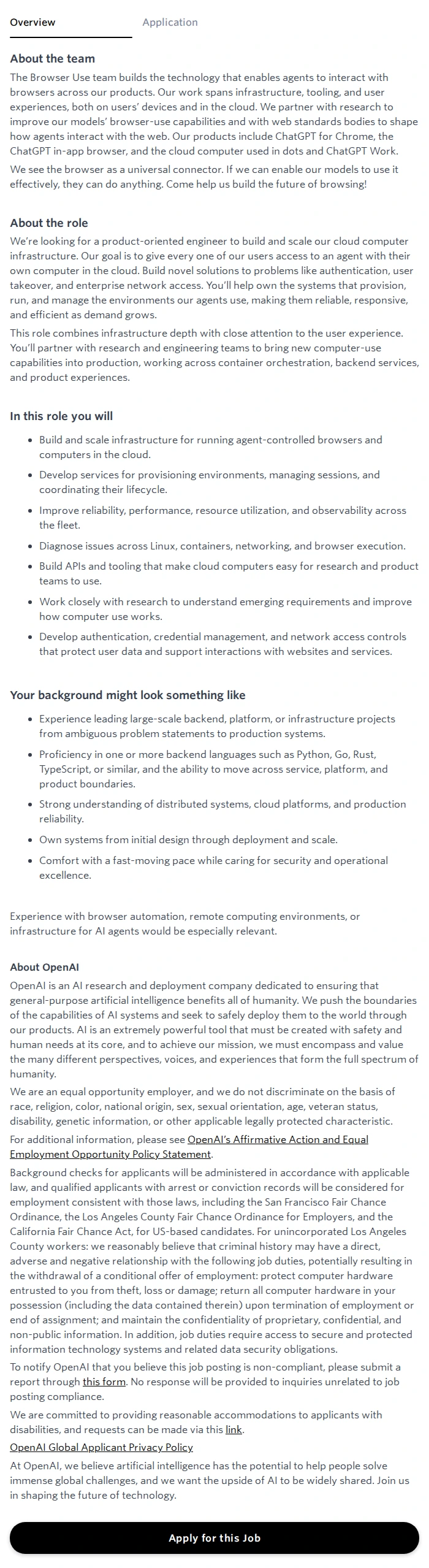 오픈에이아이(OpenAI) Software Engineer, Cloud Computer 채용공고