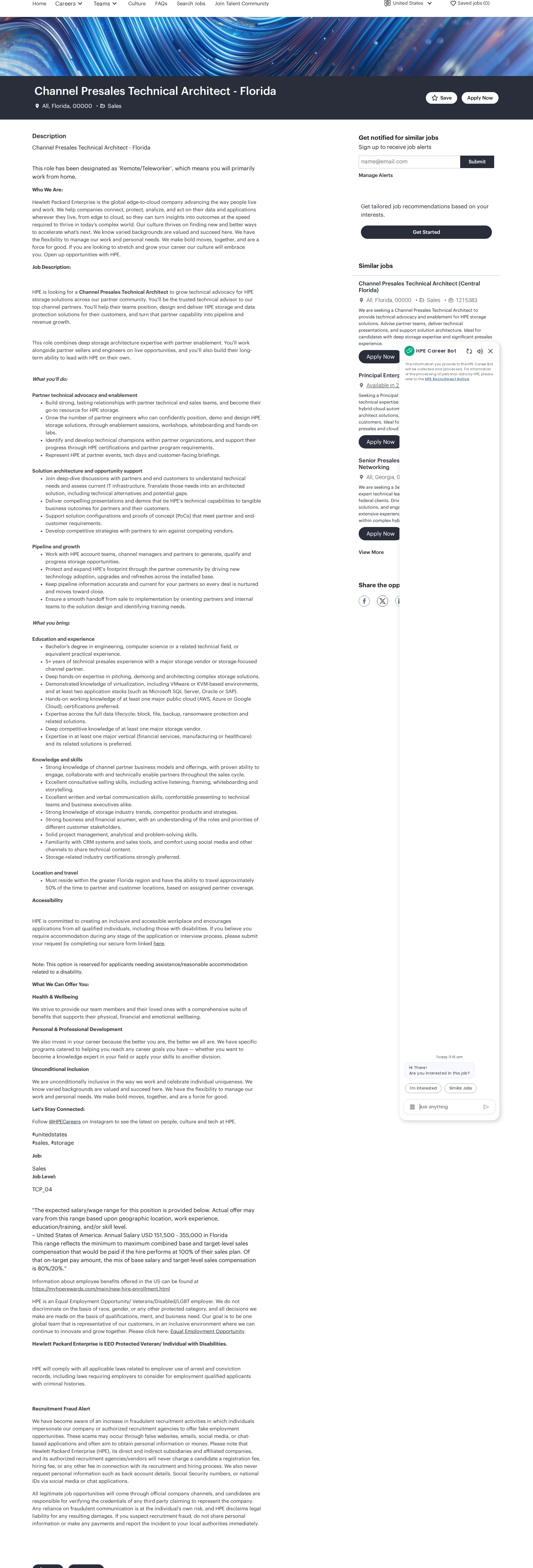 HP Channel Presales Technical Architect - Florida 채용공고