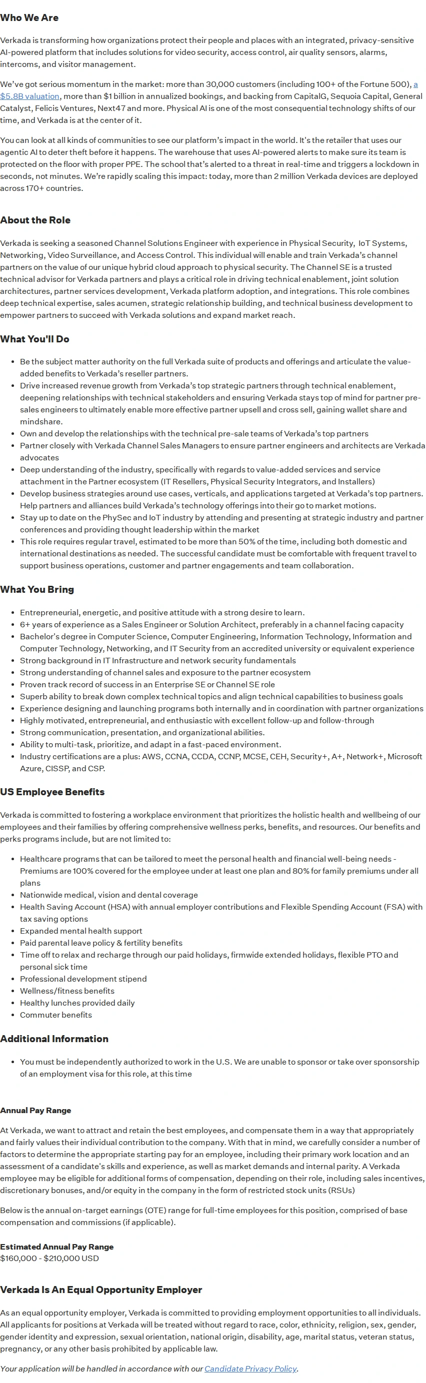 버카다 Channel Solutions Engineer 채용공고