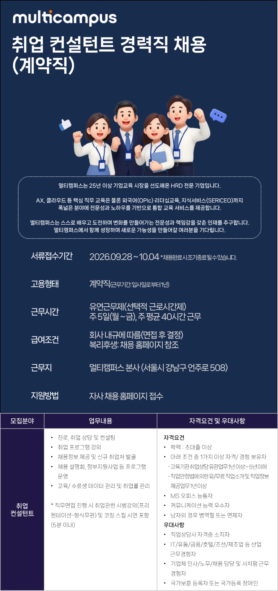 멀티캠퍼스 취업 컨설턴트 경력 채용 (계약직) 채용공고