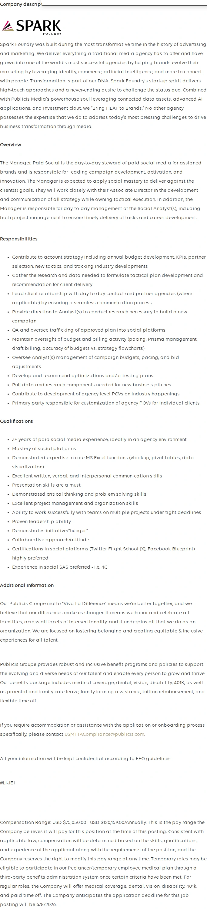 Publicis Groupe Manager, Social 채용공고