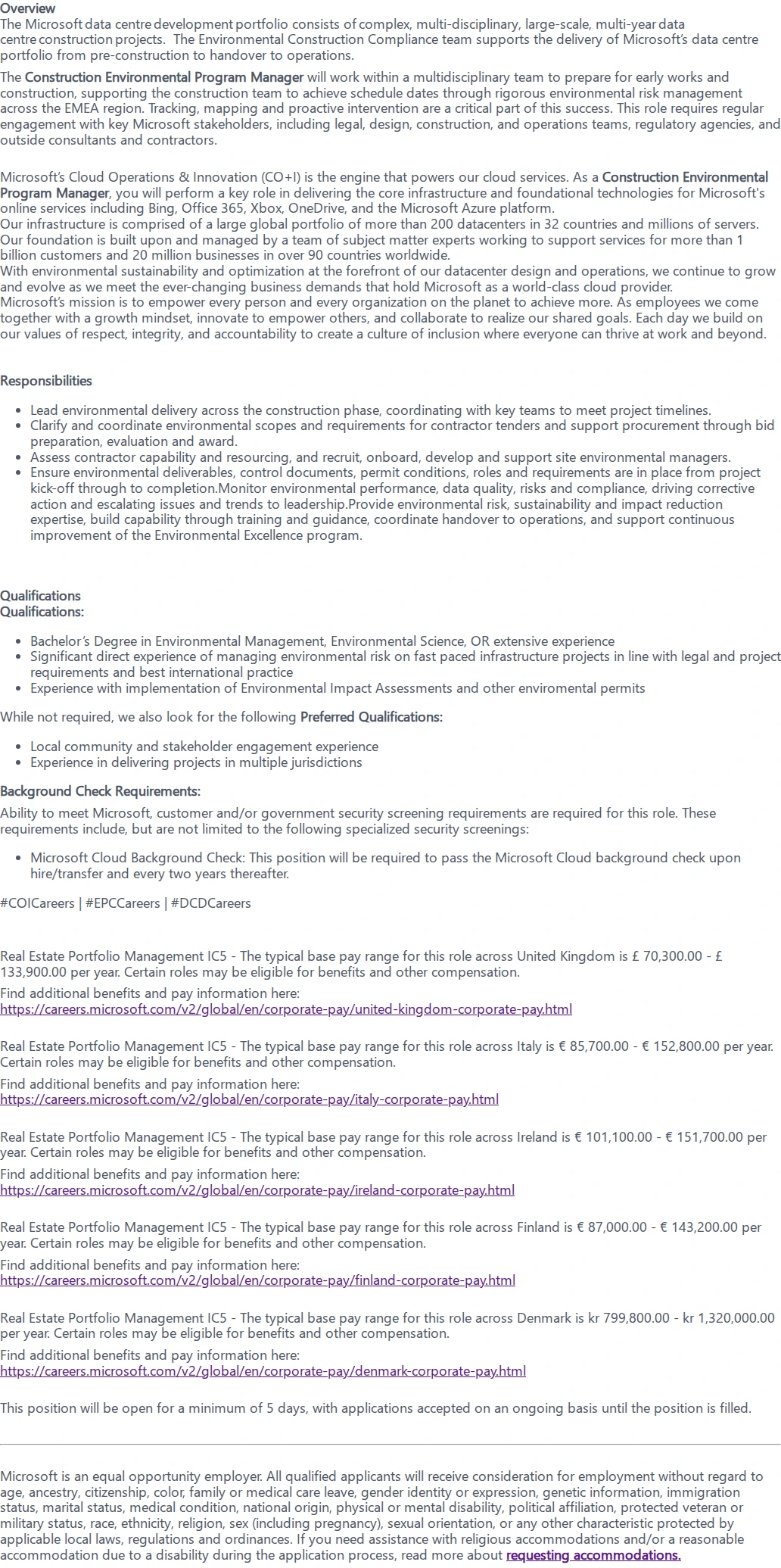 마이크로소프트(Microsoft) Construction Environmental Program Manager 채용공고