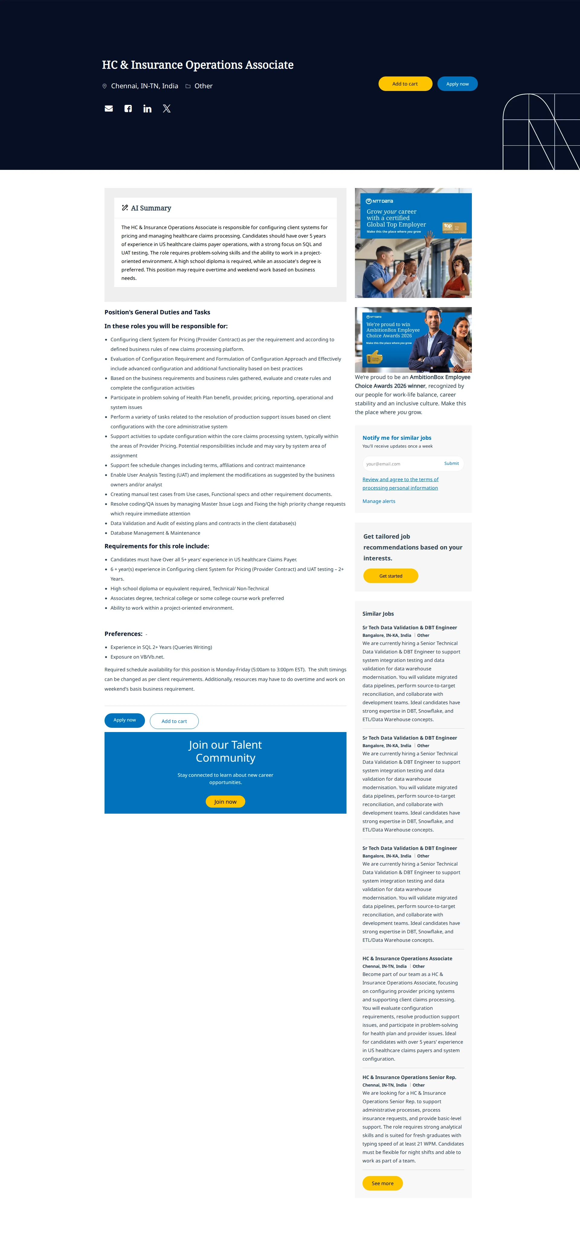 NTT데이터 HC & Insurance Operations Associate 채용공고