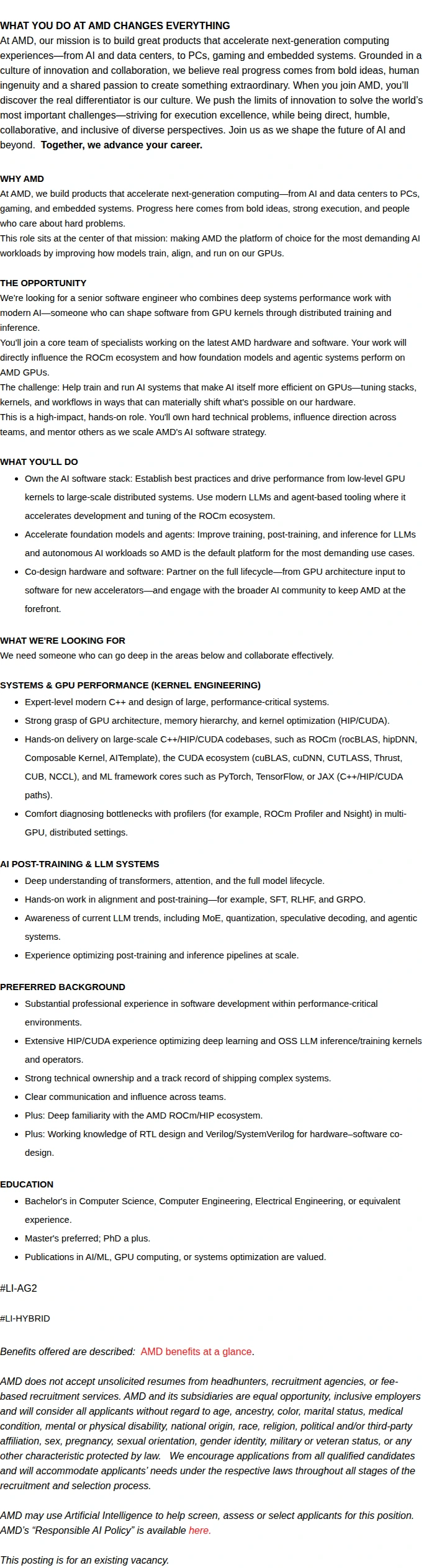 AMD Software Engineer- GPU/AI/ML 채용공고