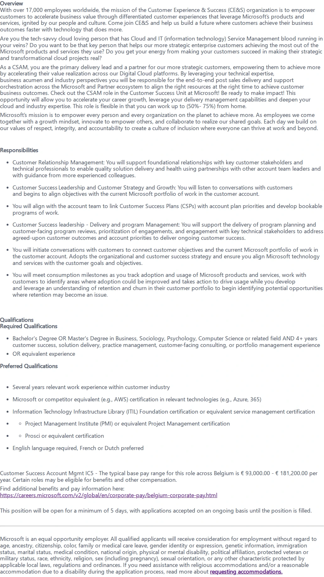 마이크로소프트(Microsoft) Senior Customer Success Account Manager 채용공고