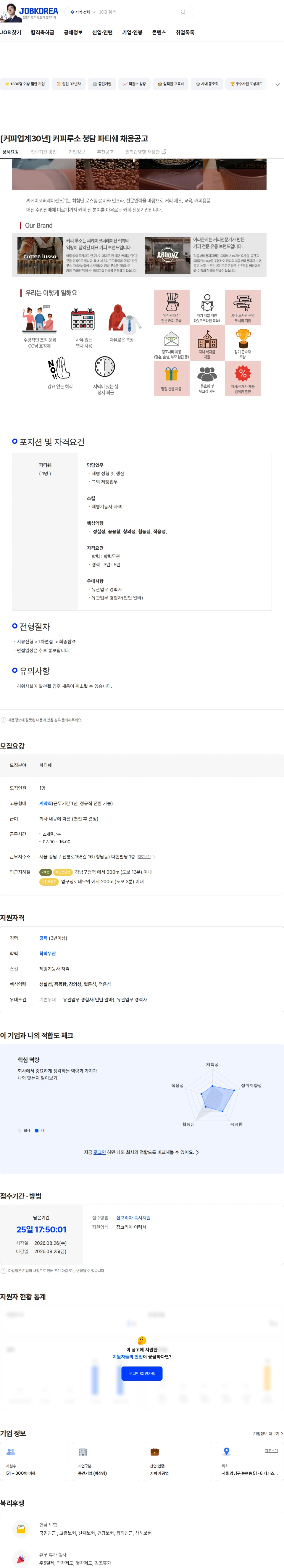 씨케이코퍼레이션즈 [커피업계30년] 커피루소 청담 파티쉐 채용공고 채용공고