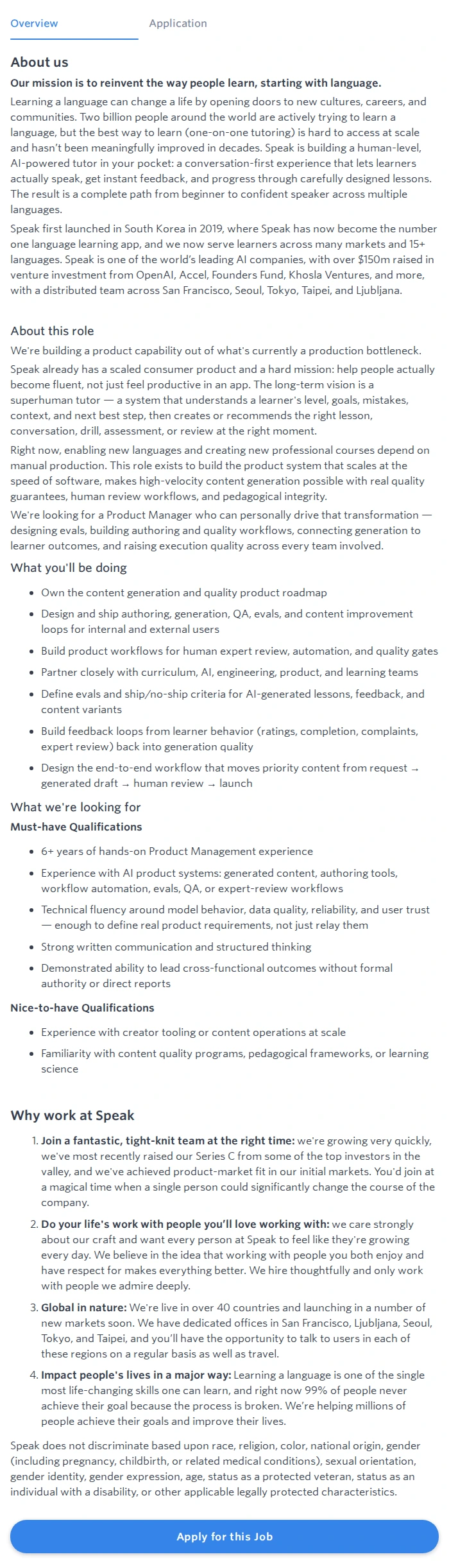 스픽 Product Manager - AI Content Generation 채용공고
