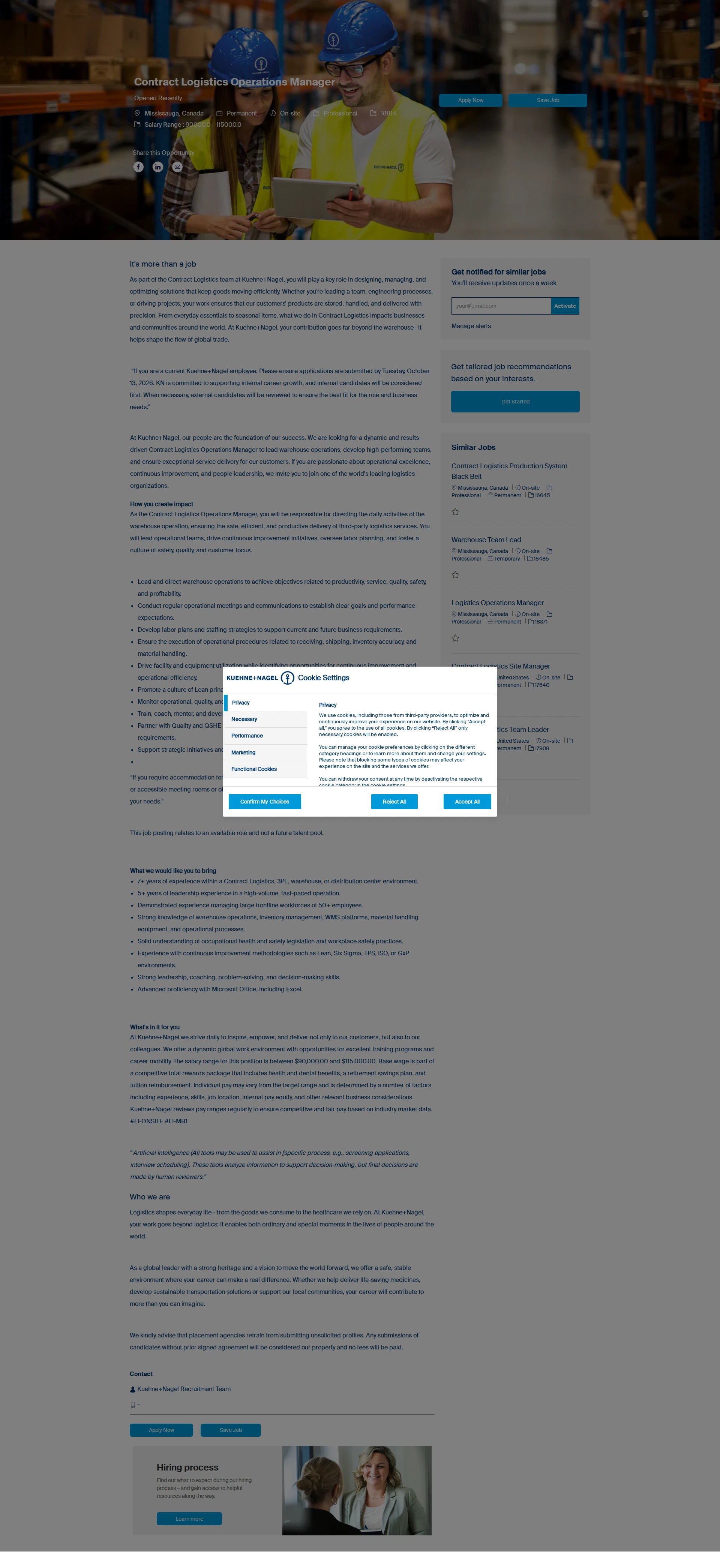 퀴네앤드나겔 Contract Logistics Operations Manager 채용공고
