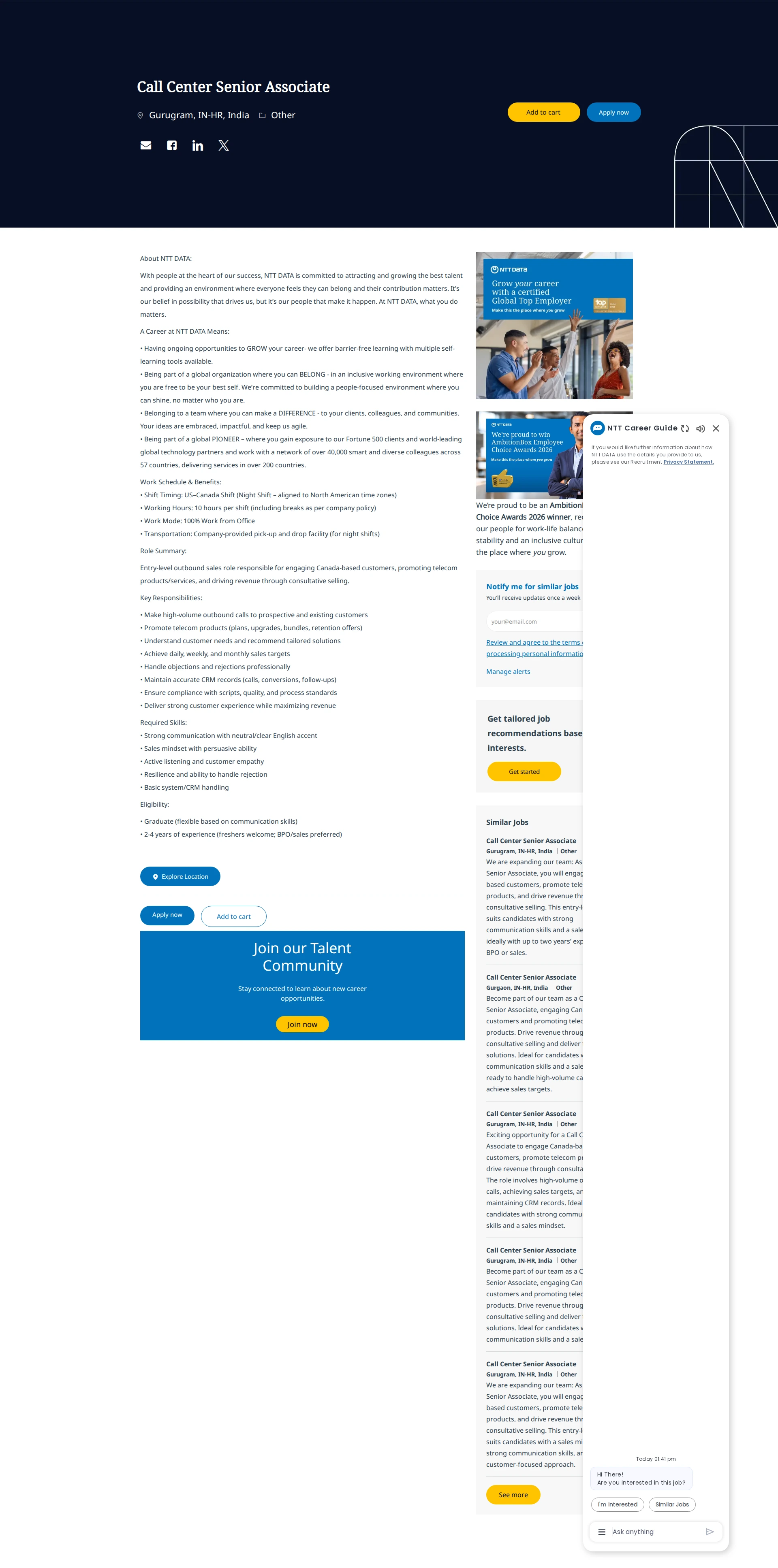NTT데이터 Call Center Senior Associate 채용공고