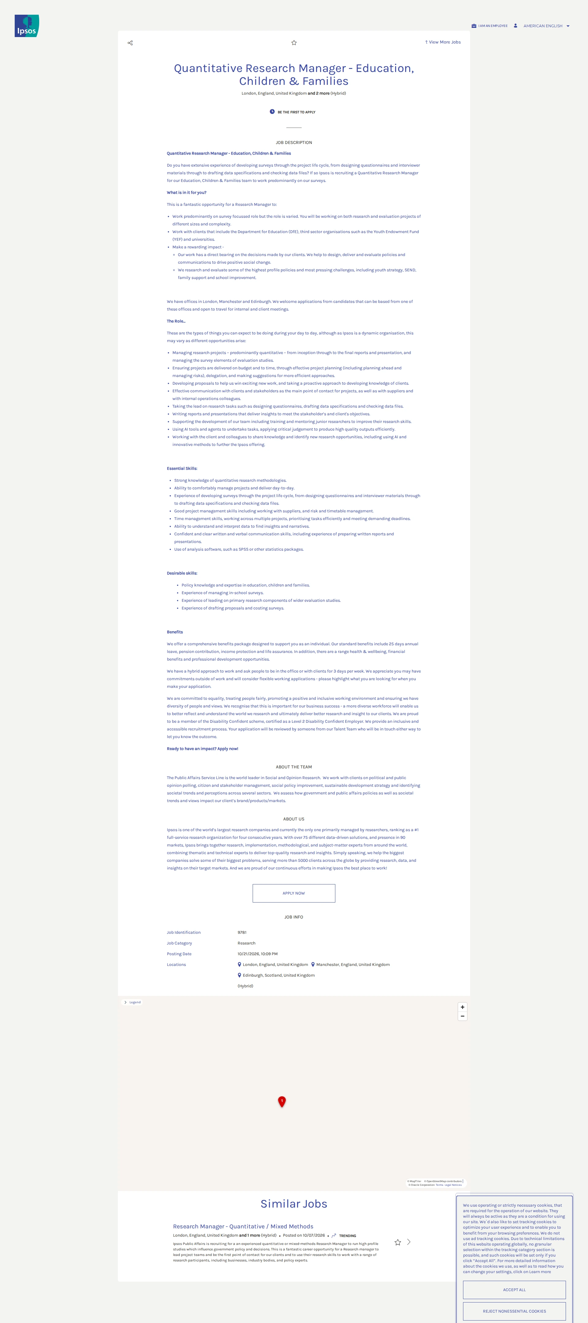 입소스코리아 Quantitative Research Manager - Education, Children & Families 채용공고