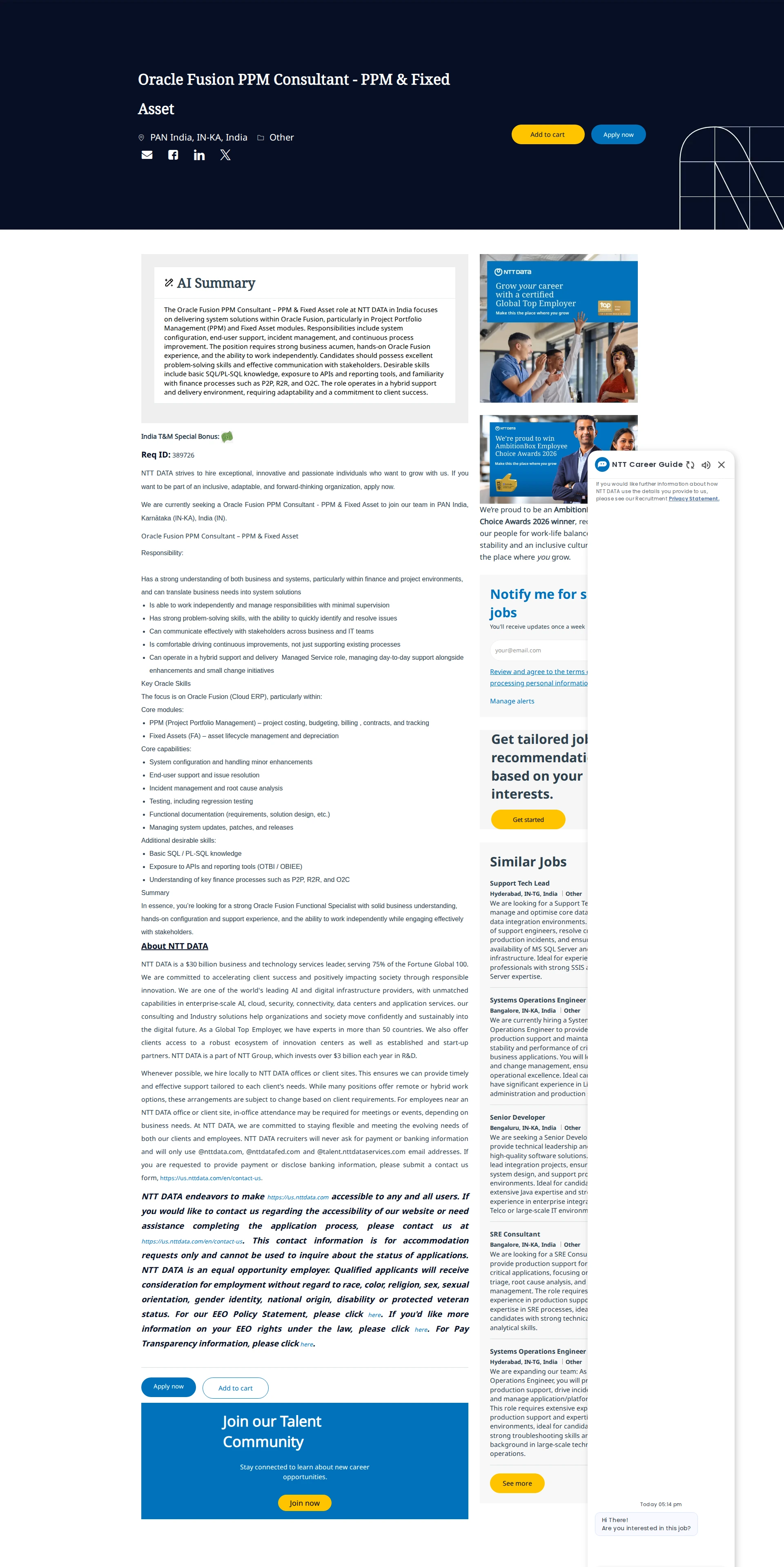 NTT데이터 Oracle Fusion PPM Consultant - PPM & Fixed Asset 채용공고