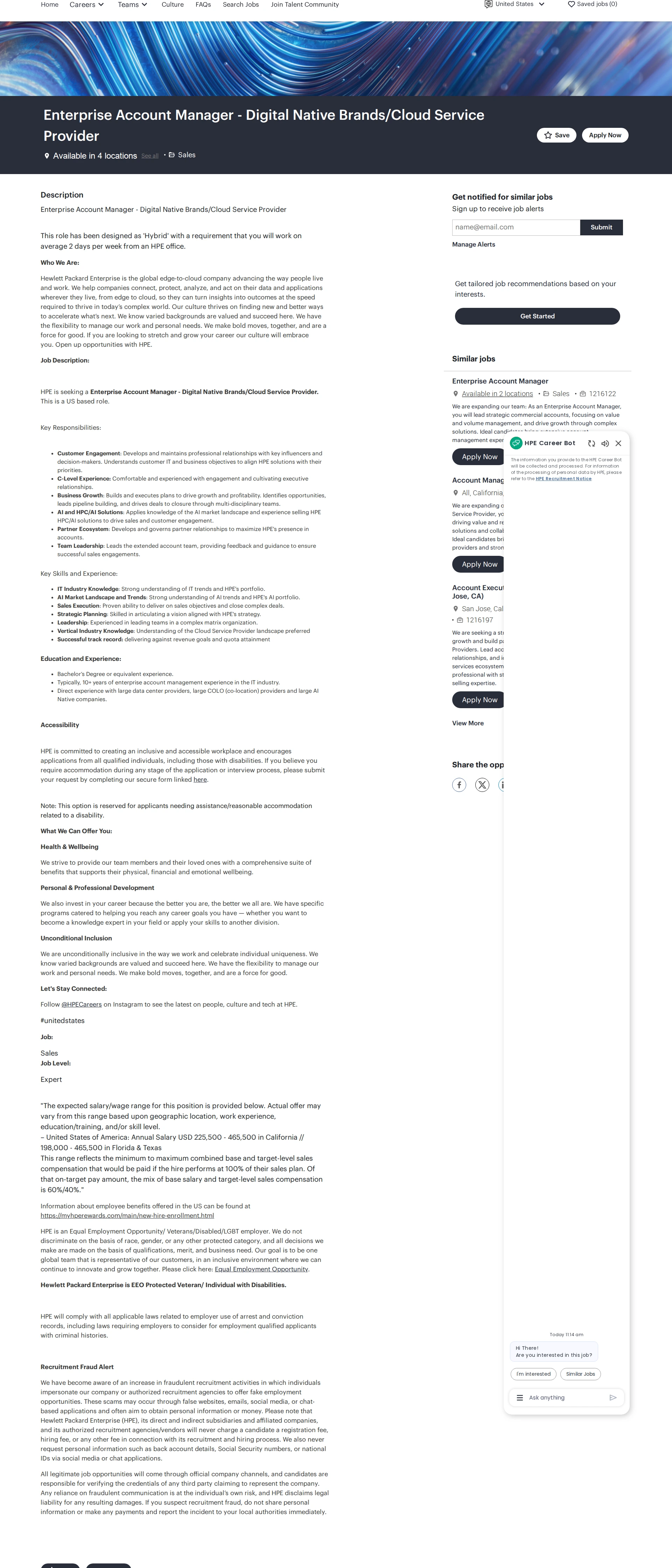 HP Enterprise Account Manager - Digital Native Brands/Cloud Service Provider 채용공고