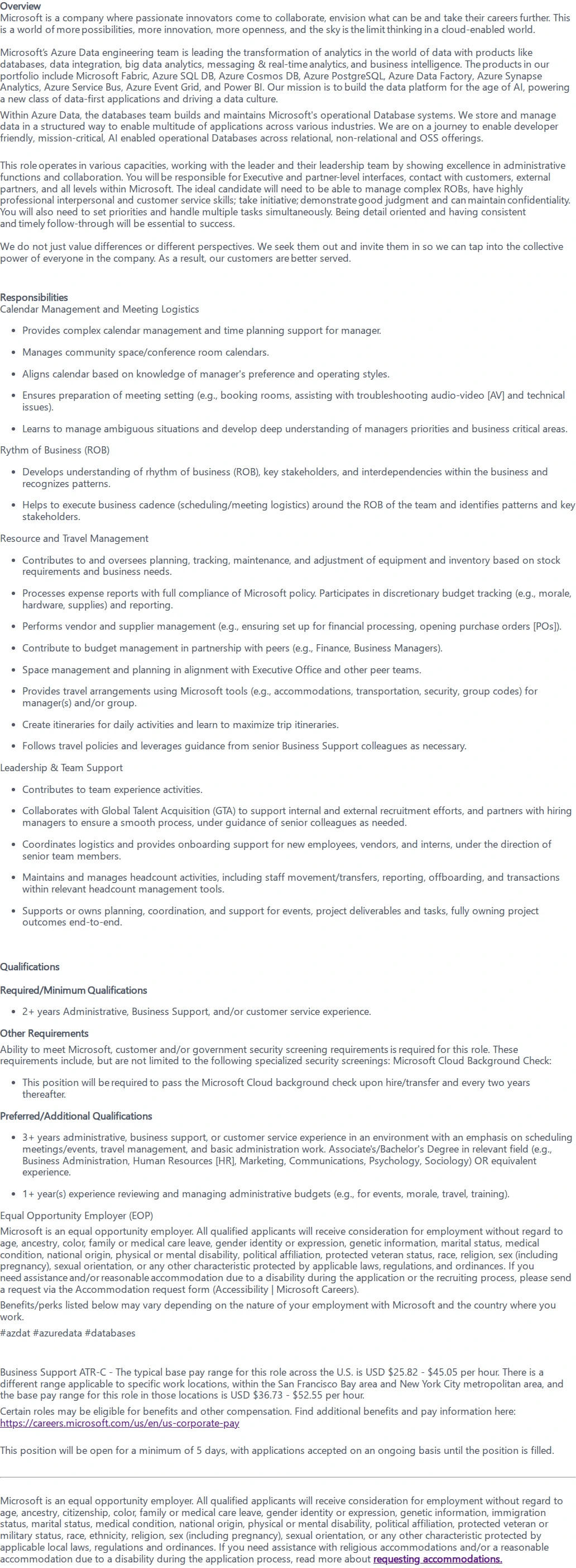 마이크로소프트(Microsoft) Business Administrator 채용공고