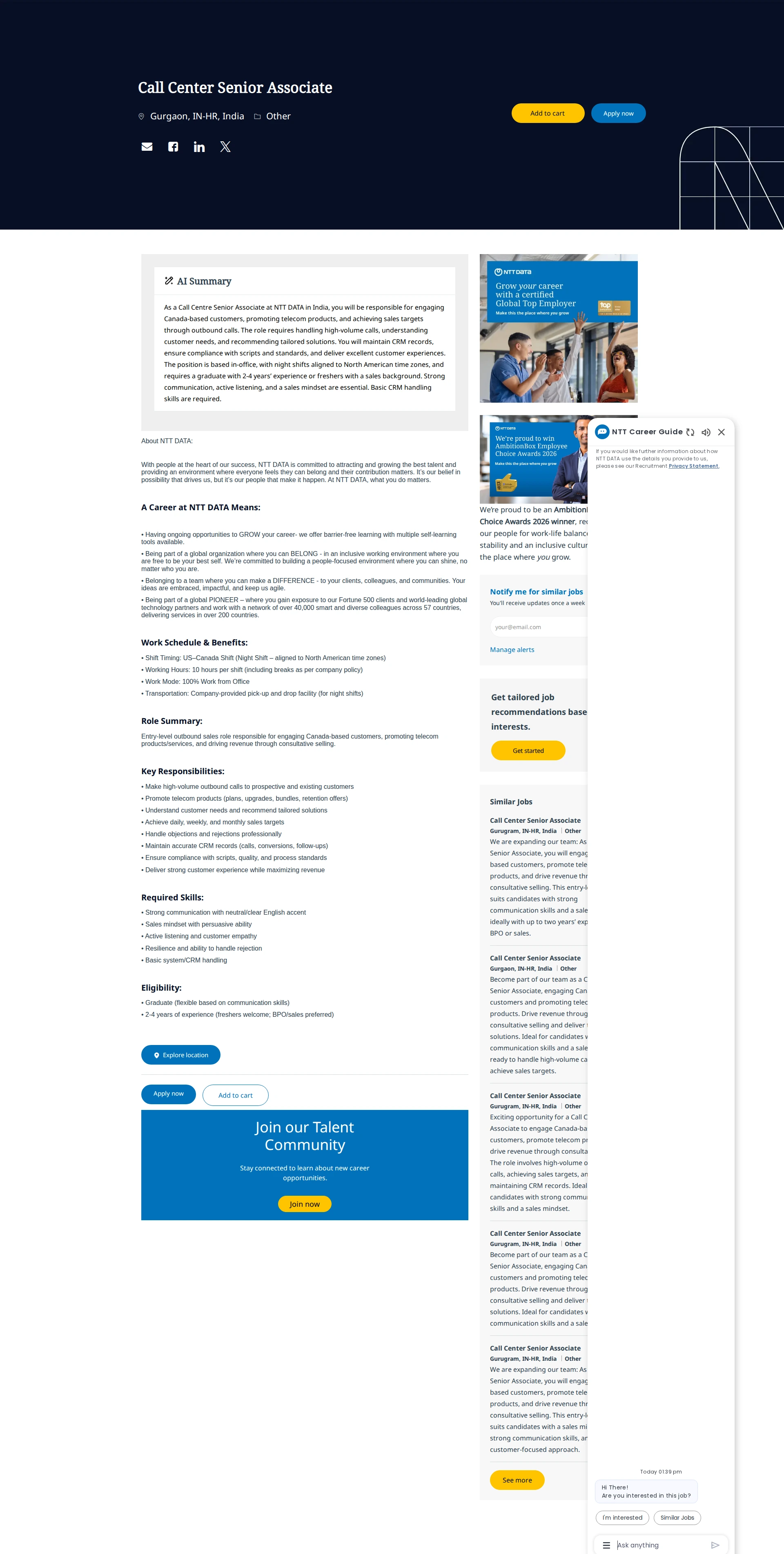 NTT데이터 Call Center Senior Associate 채용공고