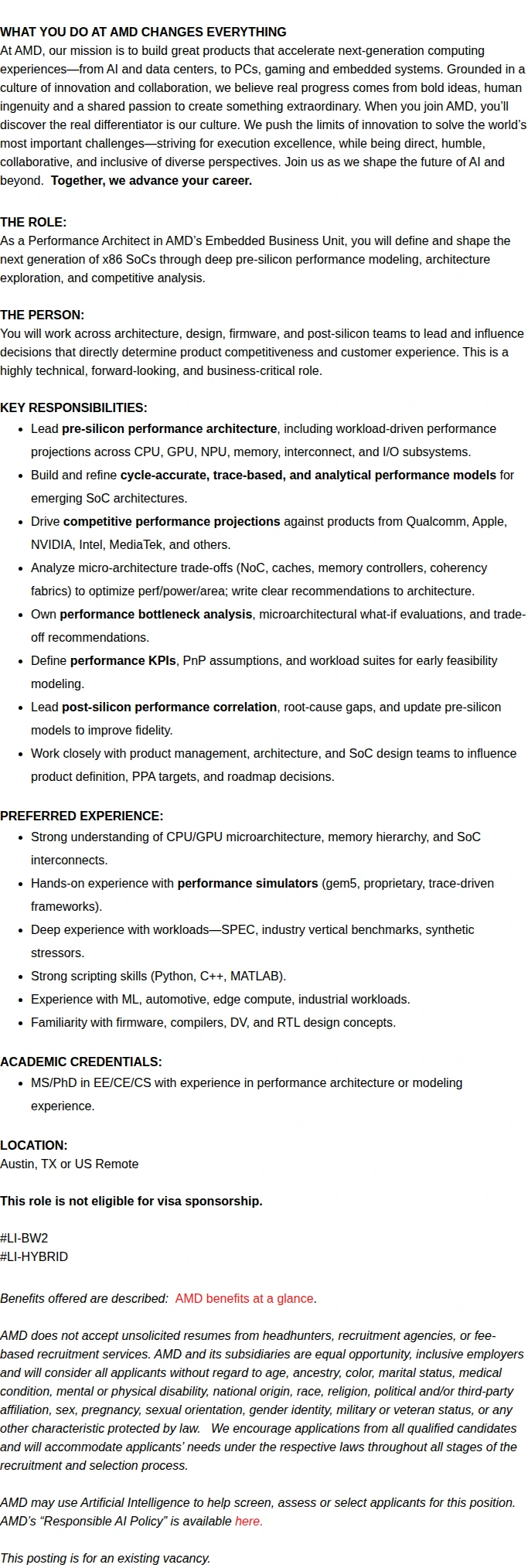 AMD Principal Performance Architect 채용공고