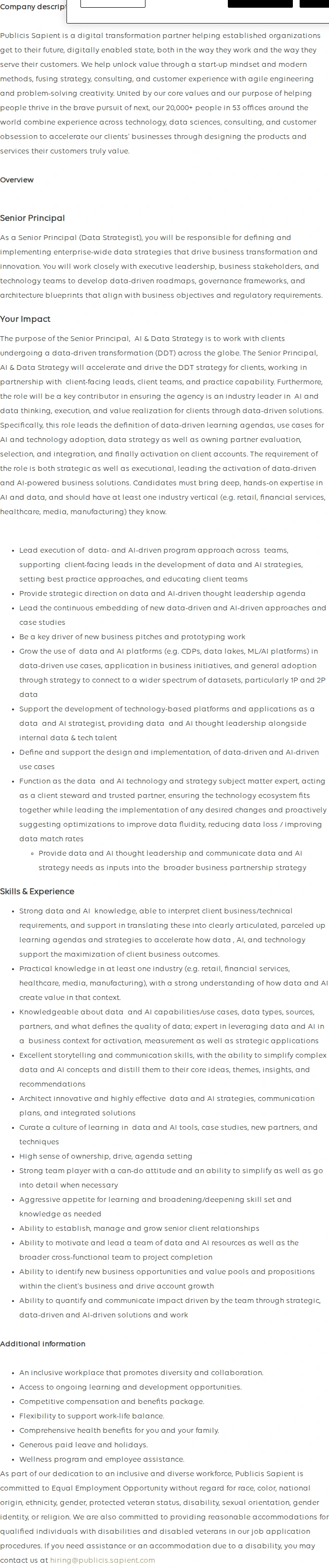 Publicis Groupe Senior Principal Data Strategy 채용공고