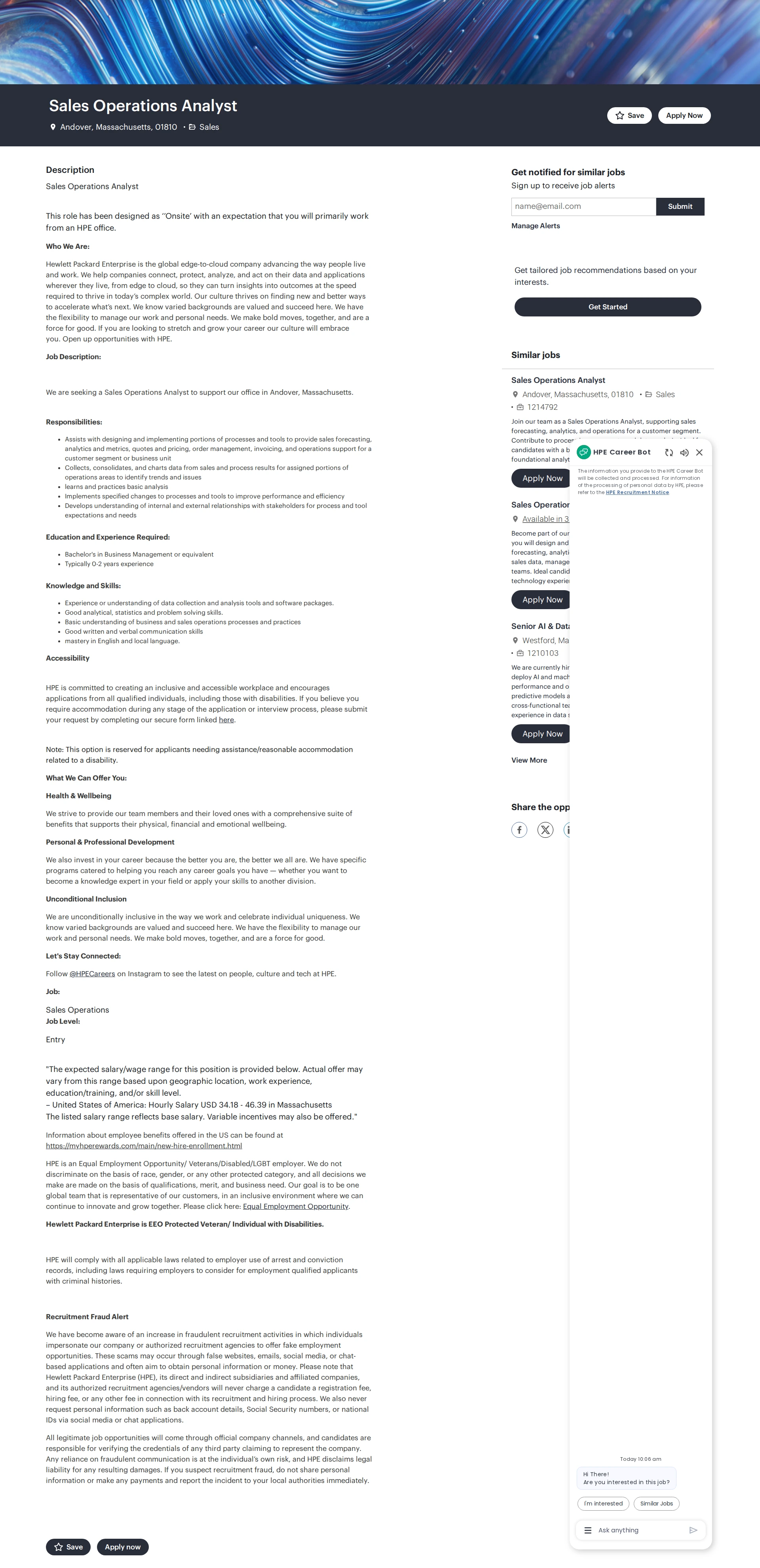 HP Sales Operations Analyst 채용공고