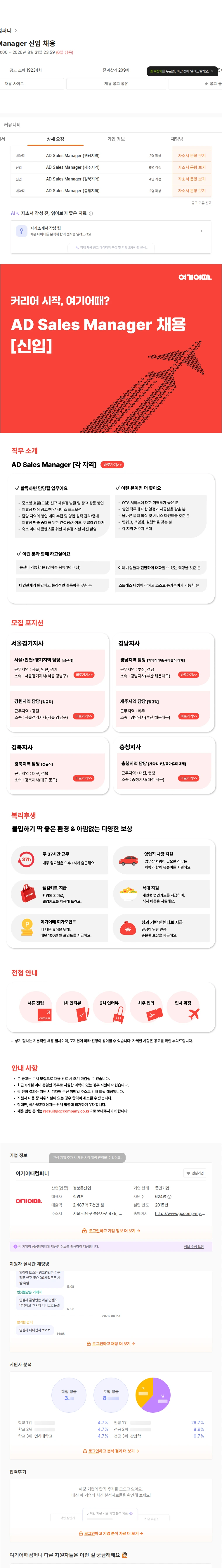 여기어때컴퍼니 AD Sales Manager 신입 채용 채용공고