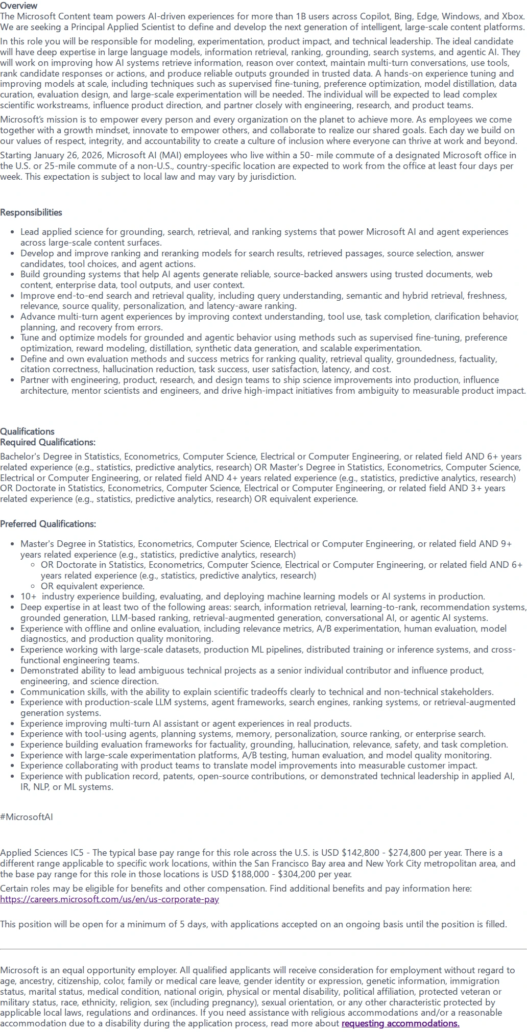 마이크로소프트(Microsoft) Principal Applied Scientist 채용공고