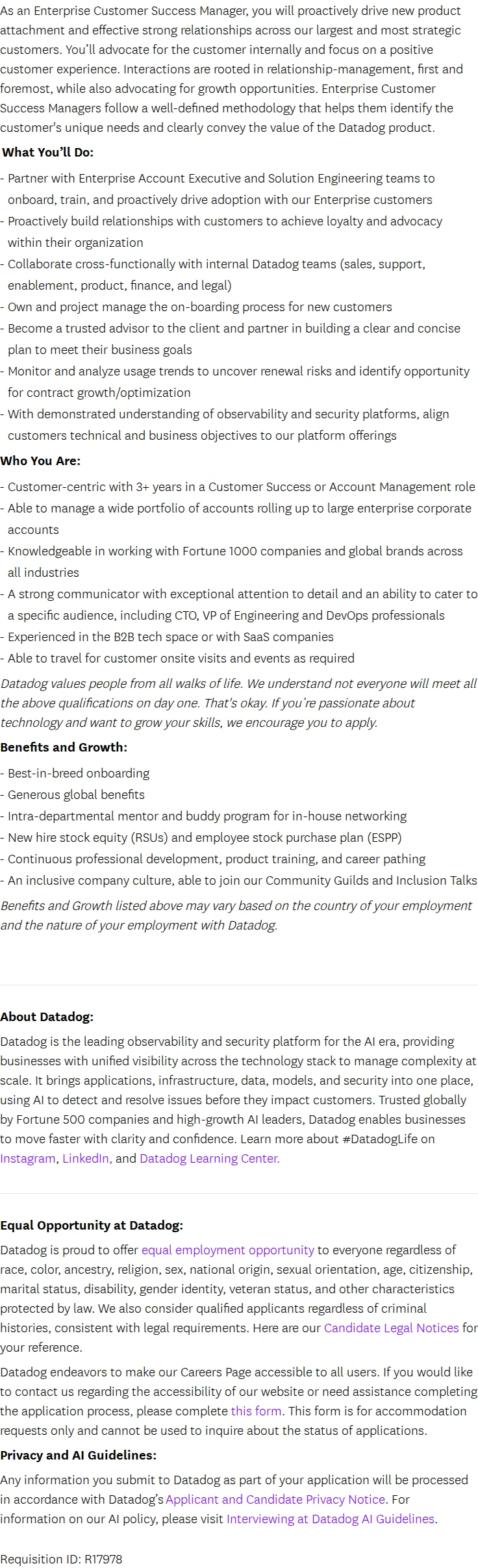 데이터독 Enterprise Customer Success Manager 채용공고