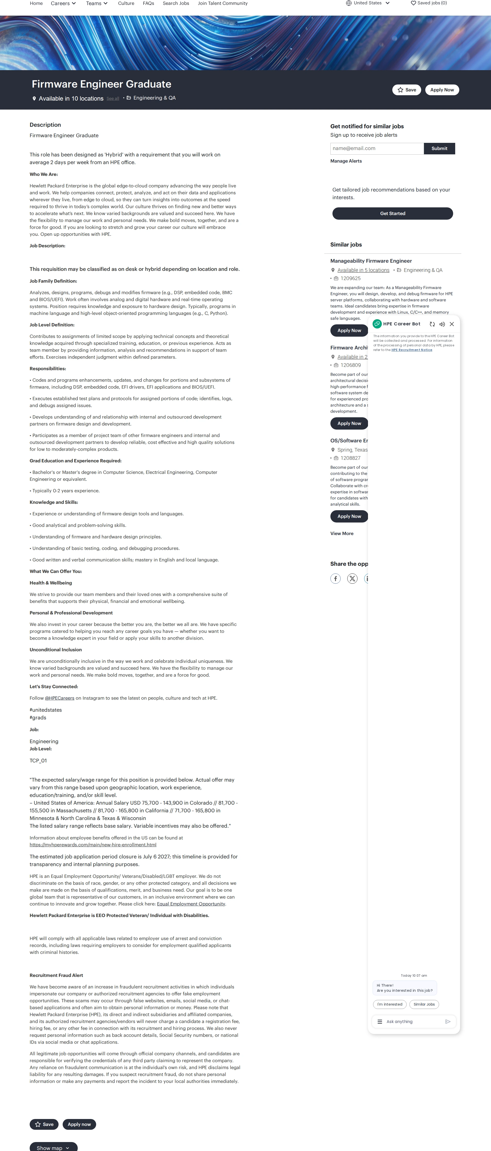 HP Firmware Engineer Graduate 채용공고