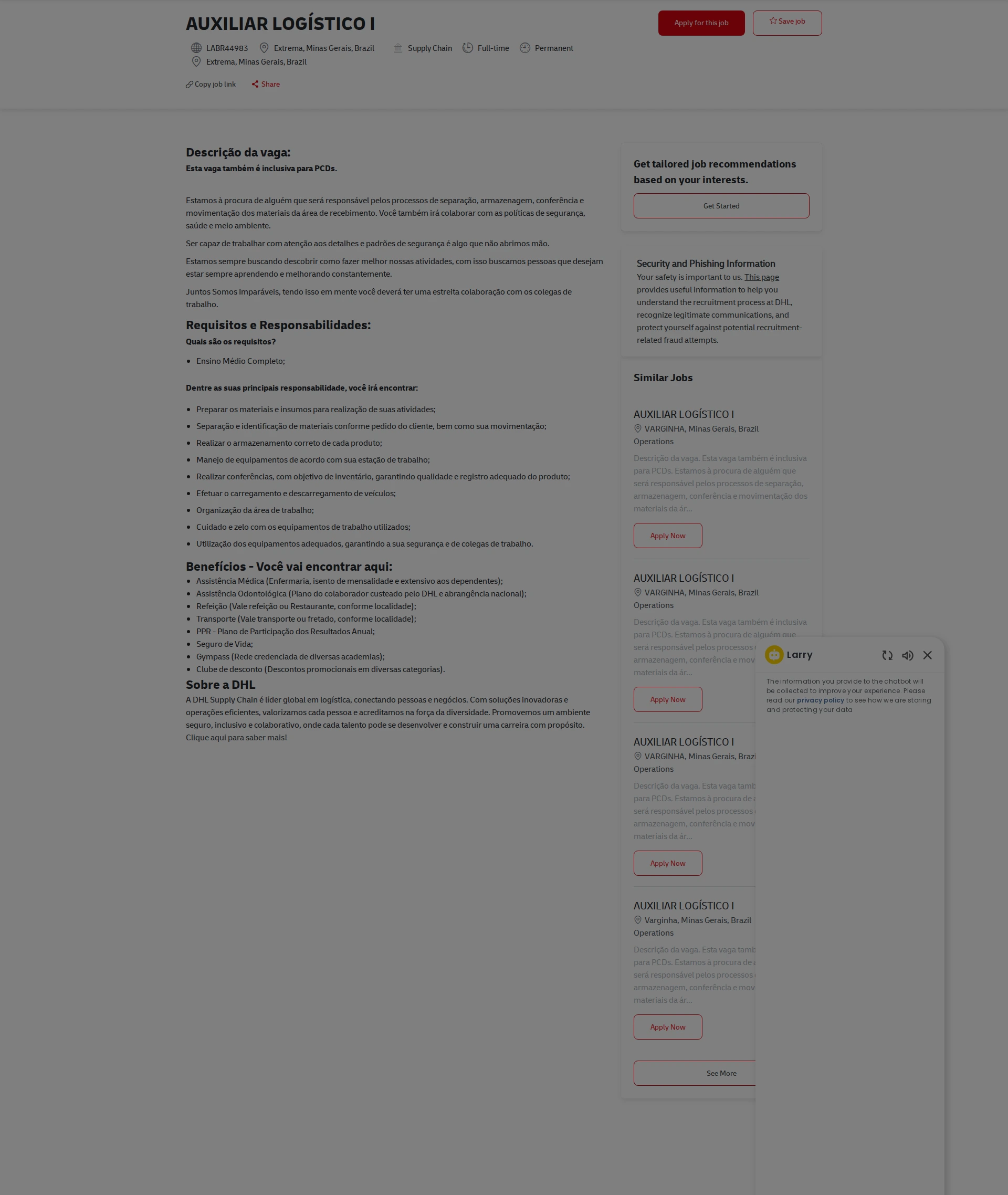 DHL AUXILIAR LOGÍSTICO I 채용공고