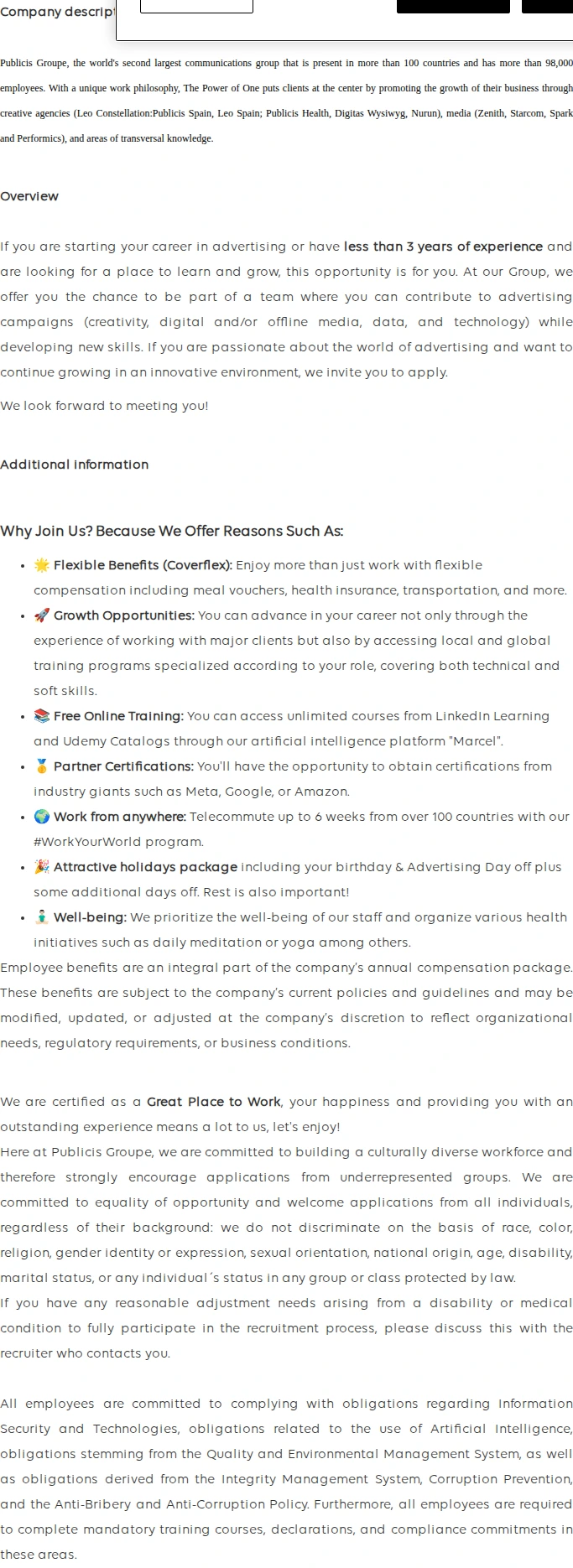 Publicis Groupe ¡Únete a nosotros! - Profesional Junior 채용공고