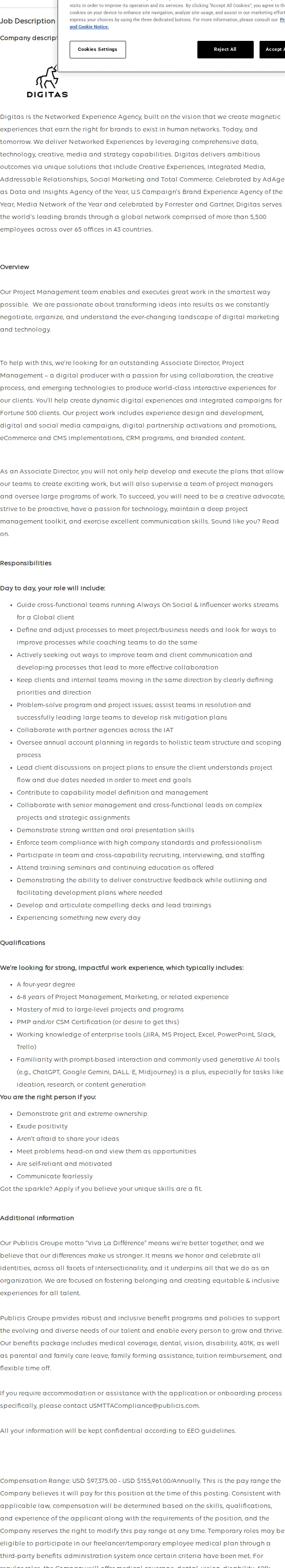Publicis Groupe Associate Director, Project Management 채용공고