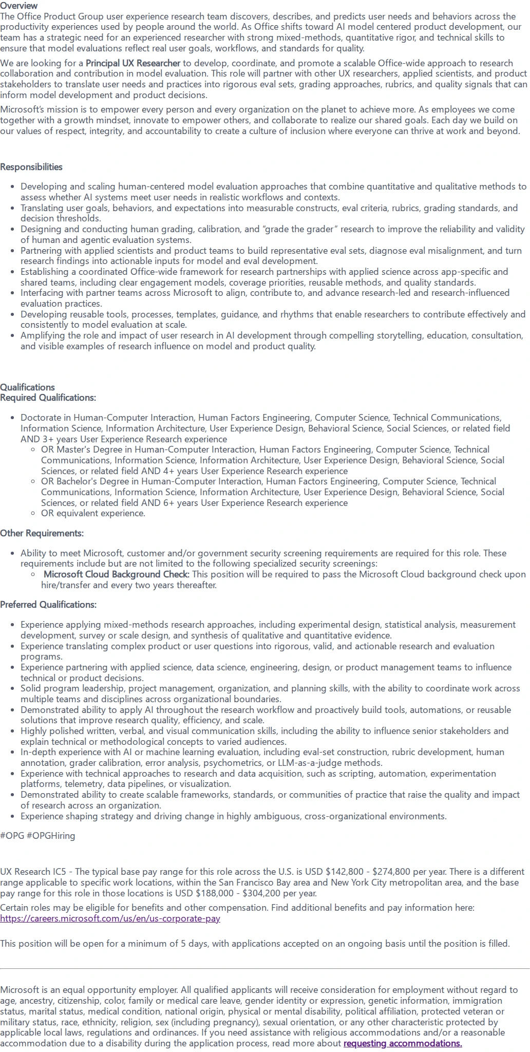 마이크로소프트(Microsoft) Principal UX Researcher 채용공고