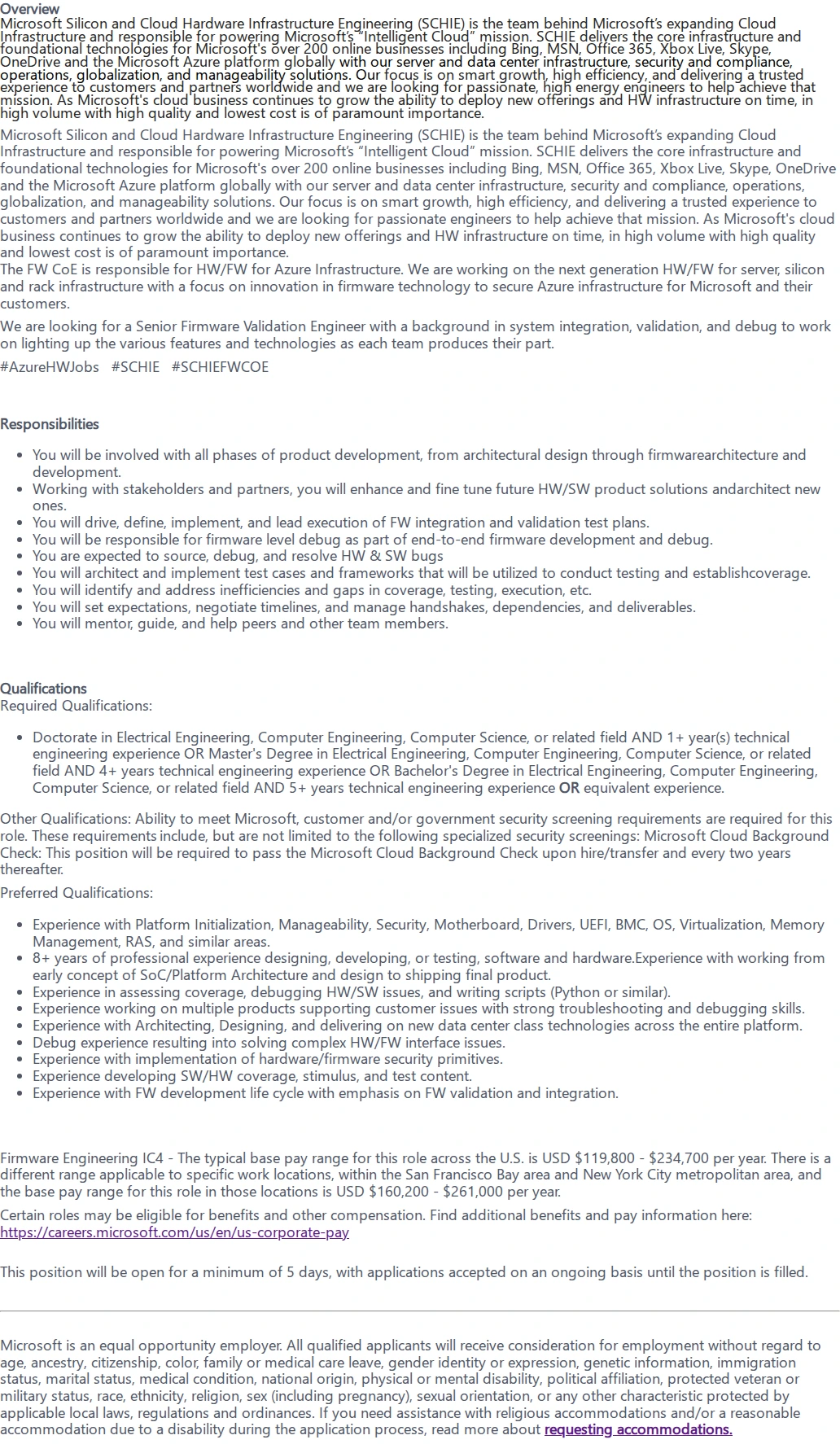 마이크로소프트(Microsoft) Senior Firmware Validation Engineer 채용공고